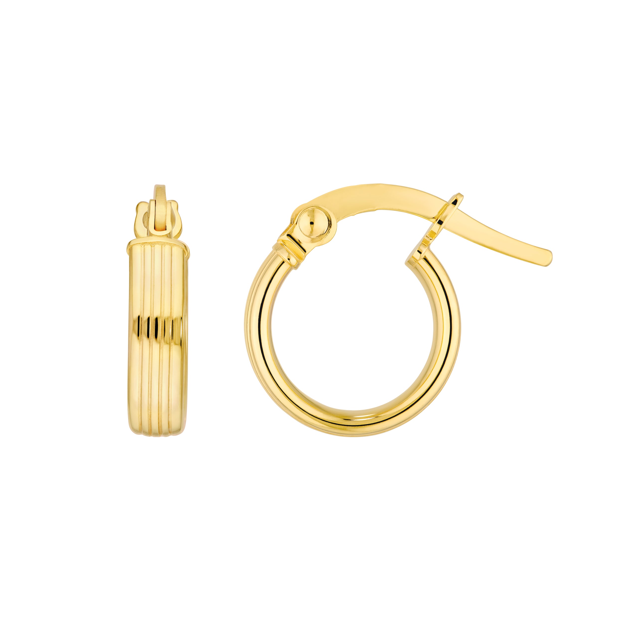 14K Yellow Gold Small Hammered Finish Flat Tube Hoop Earrings