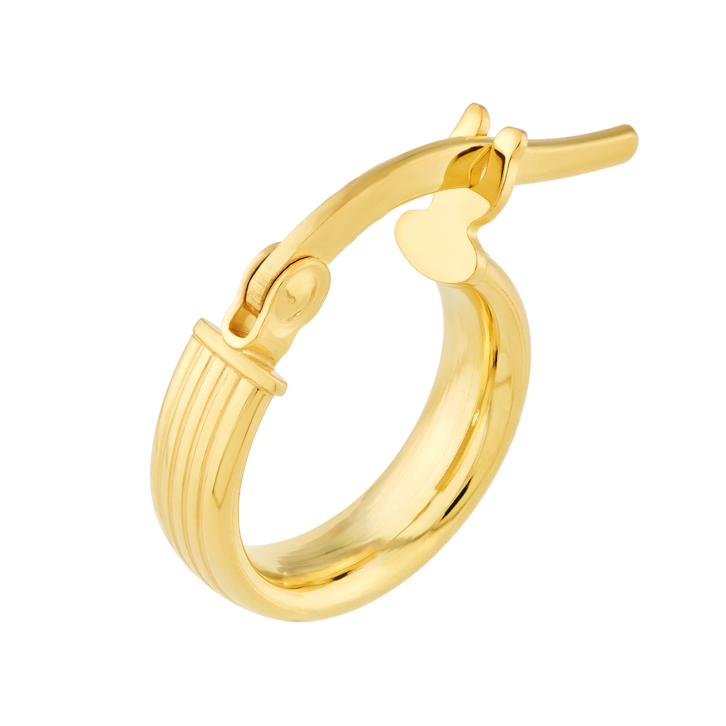 14K Yellow Gold Small Hammered Finish Flat Tube Hoop Earrings
