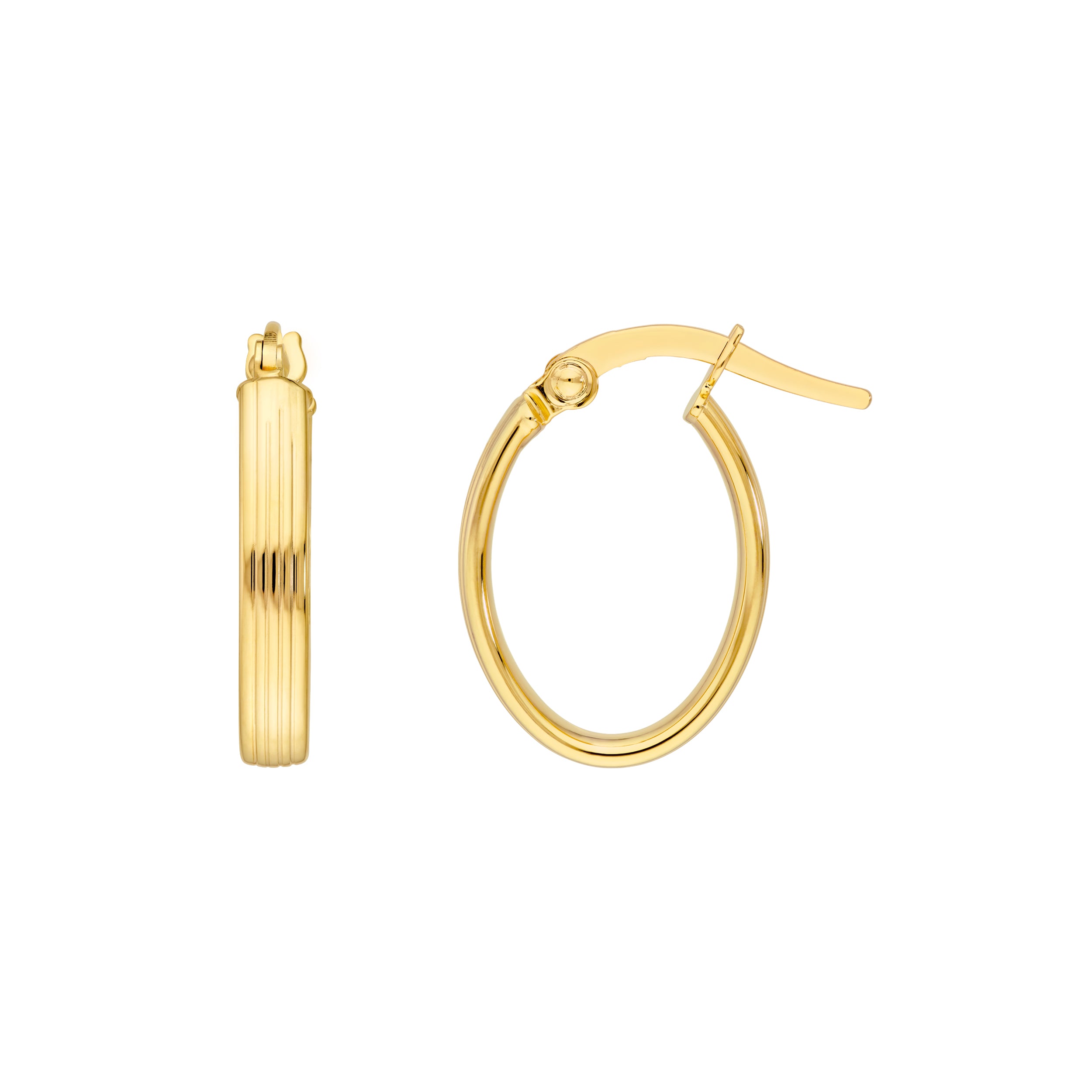 14K Yellow Gold Medium Hammered Finish Flat Tube Hoop Earrings
