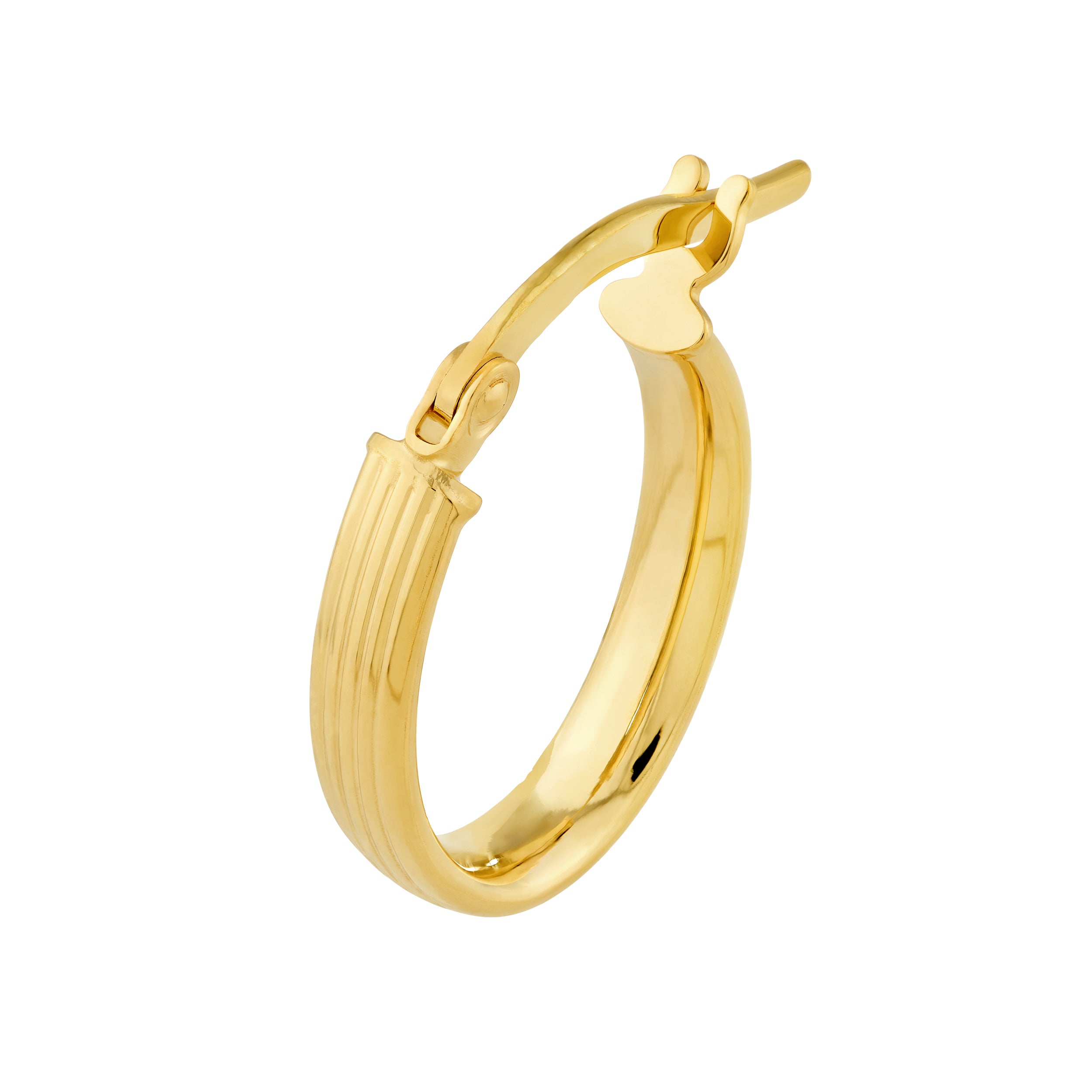 14K Yellow Gold Medium Hammered Finish Flat Tube Hoop Earrings
