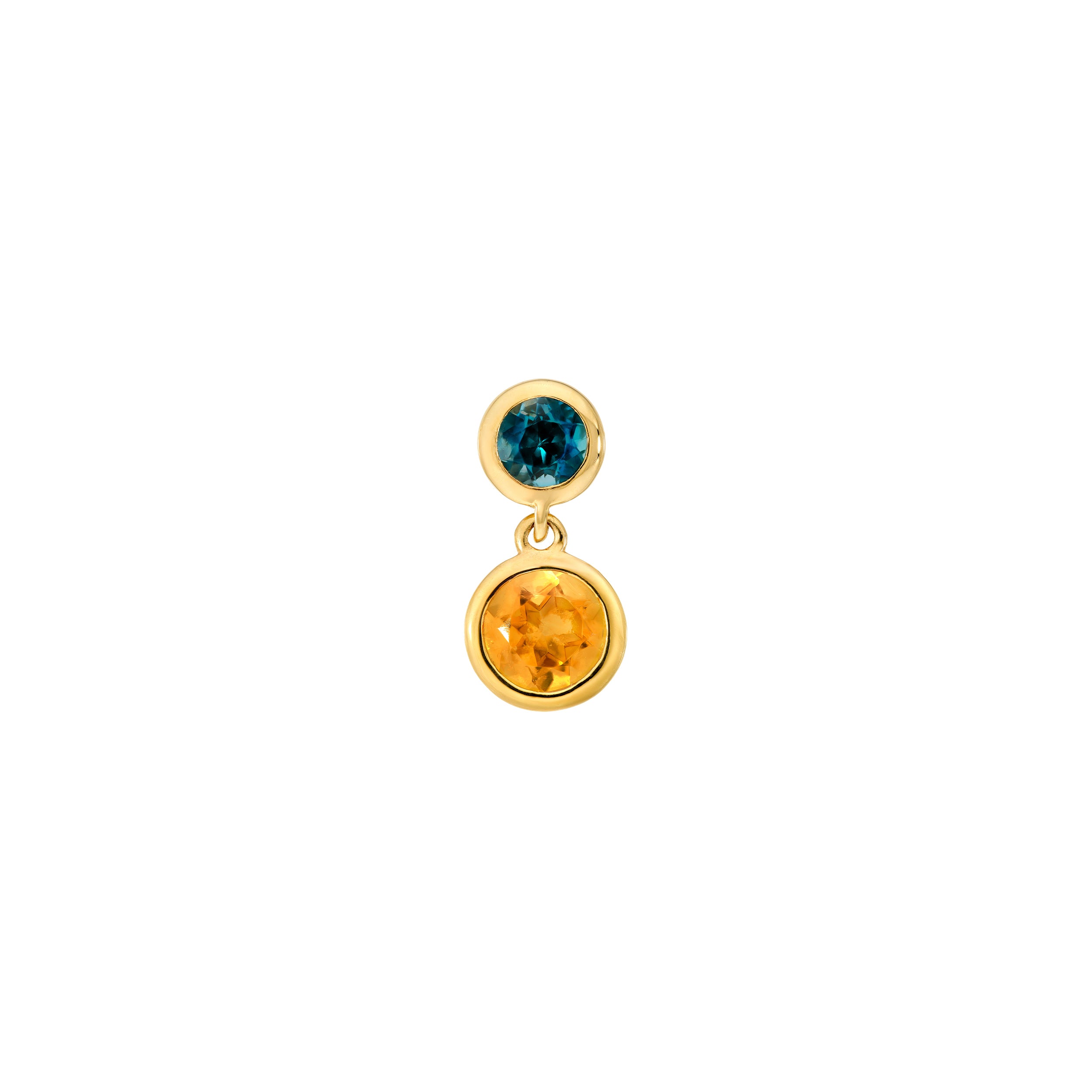 14K Yellow Gold Sky Citrine & Blue Topaz Bezel Drop Earrings