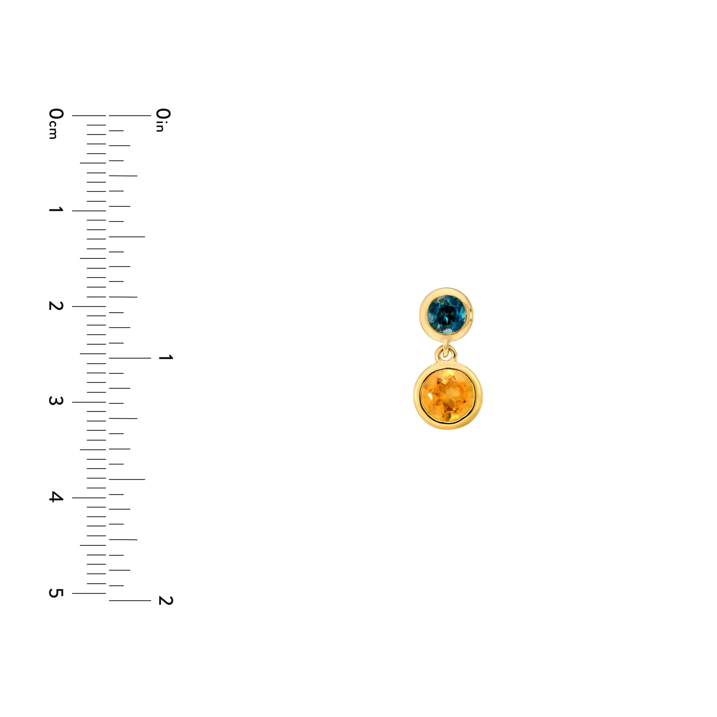 14K Yellow Gold Sky Citrine & Blue Topaz Bezel Drop Earrings