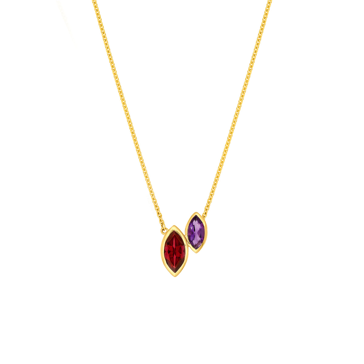 14K Yellow Gold Toi et Moi Necklace (Red Garnet & Amethyst) Birmingham Jewelry Necklace Birmingham Jewelry 