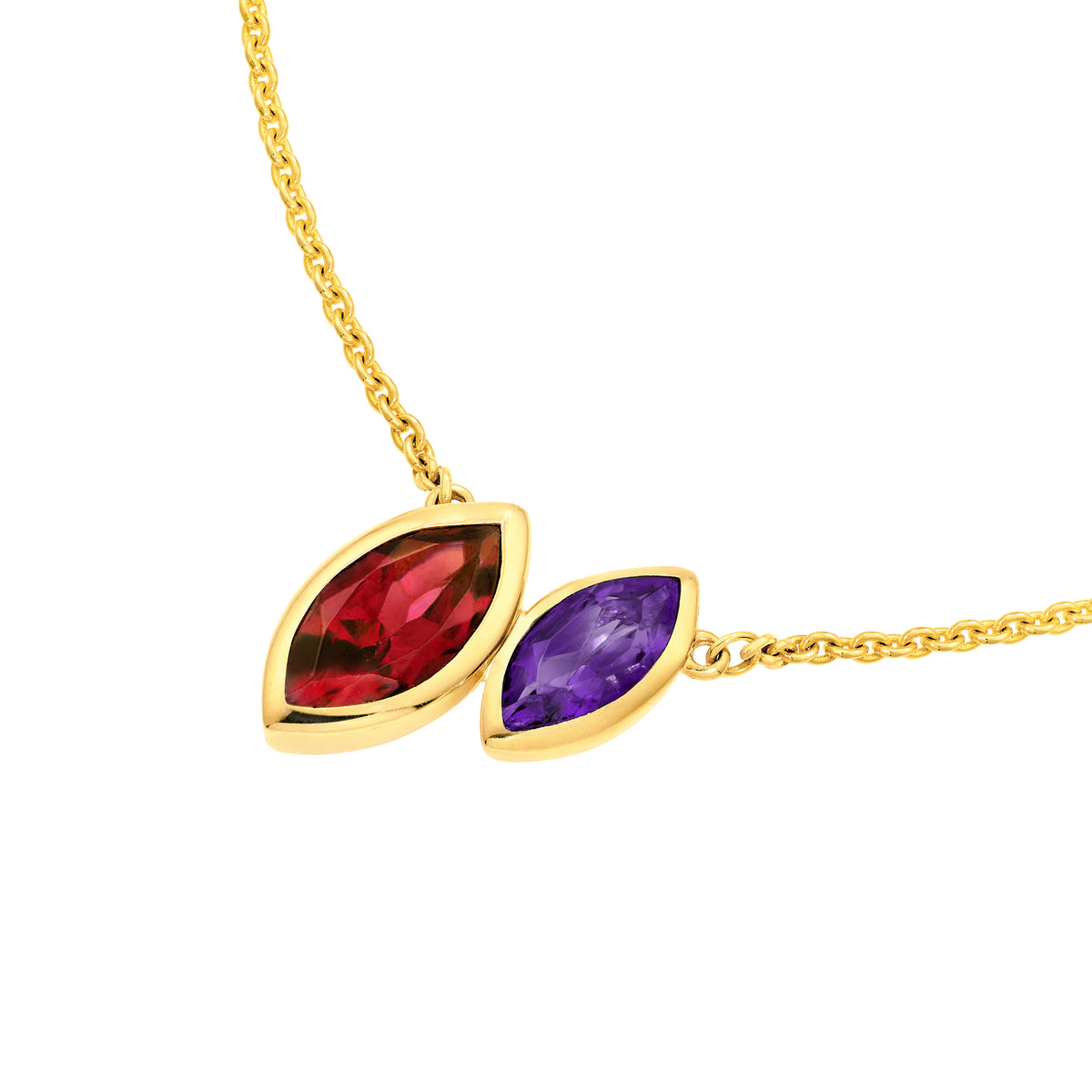 14K Yellow Gold Toi et Moi Necklace (Red Garnet & Amethyst) Birmingham Jewelry Necklace Birmingham Jewelry 