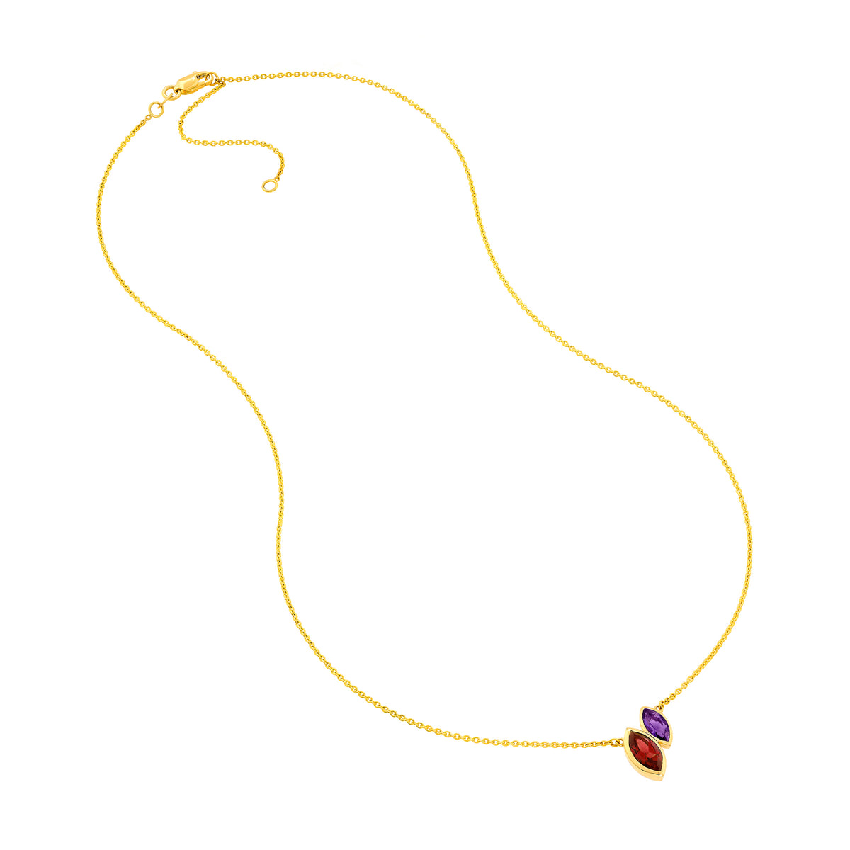 14K Yellow Gold Toi et Moi Necklace (Red Garnet & Amethyst) Birmingham Jewelry Necklace Birmingham Jewelry 