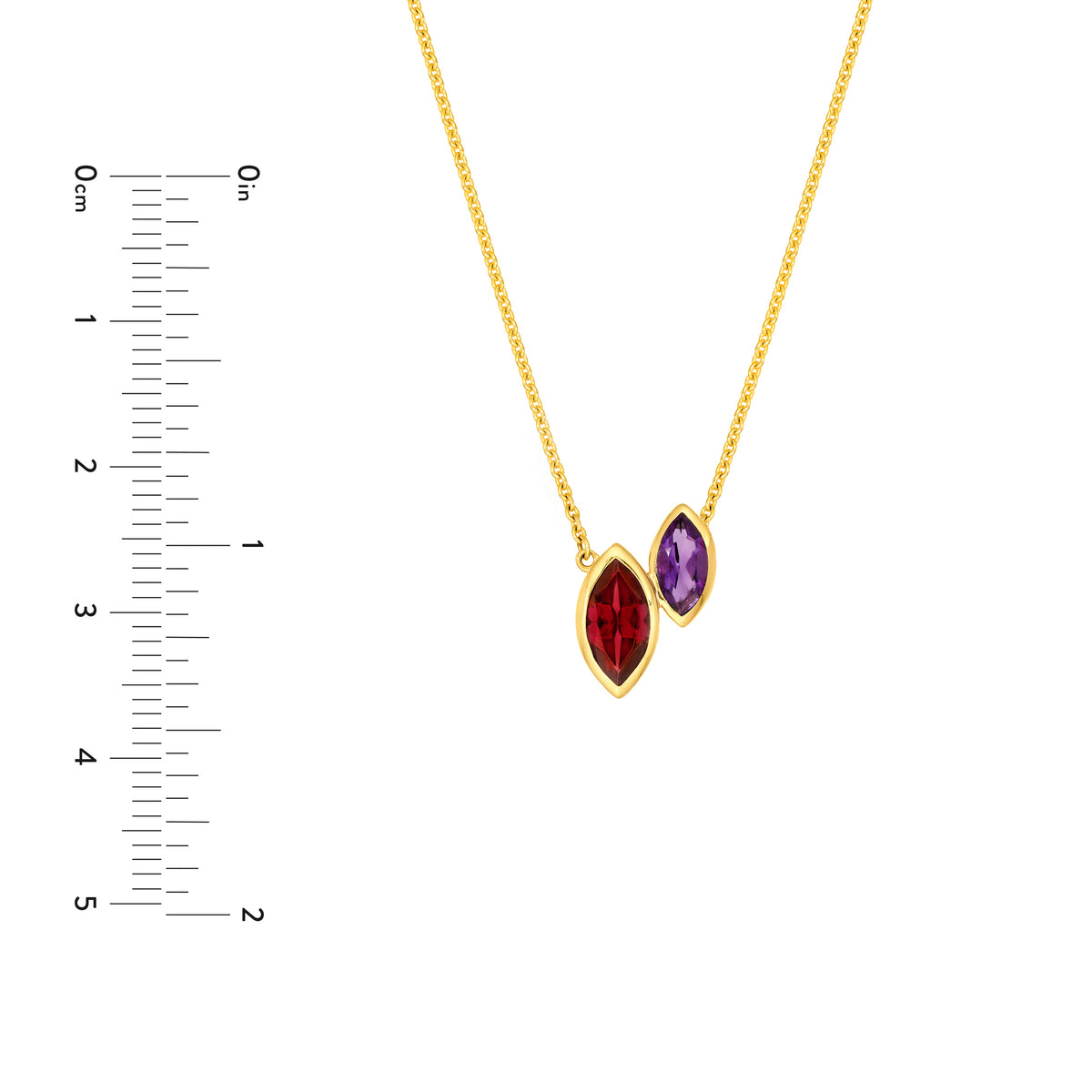 14K Yellow Gold Toi et Moi Necklace (Red Garnet & Amethyst) Birmingham Jewelry Necklace Birmingham Jewelry 