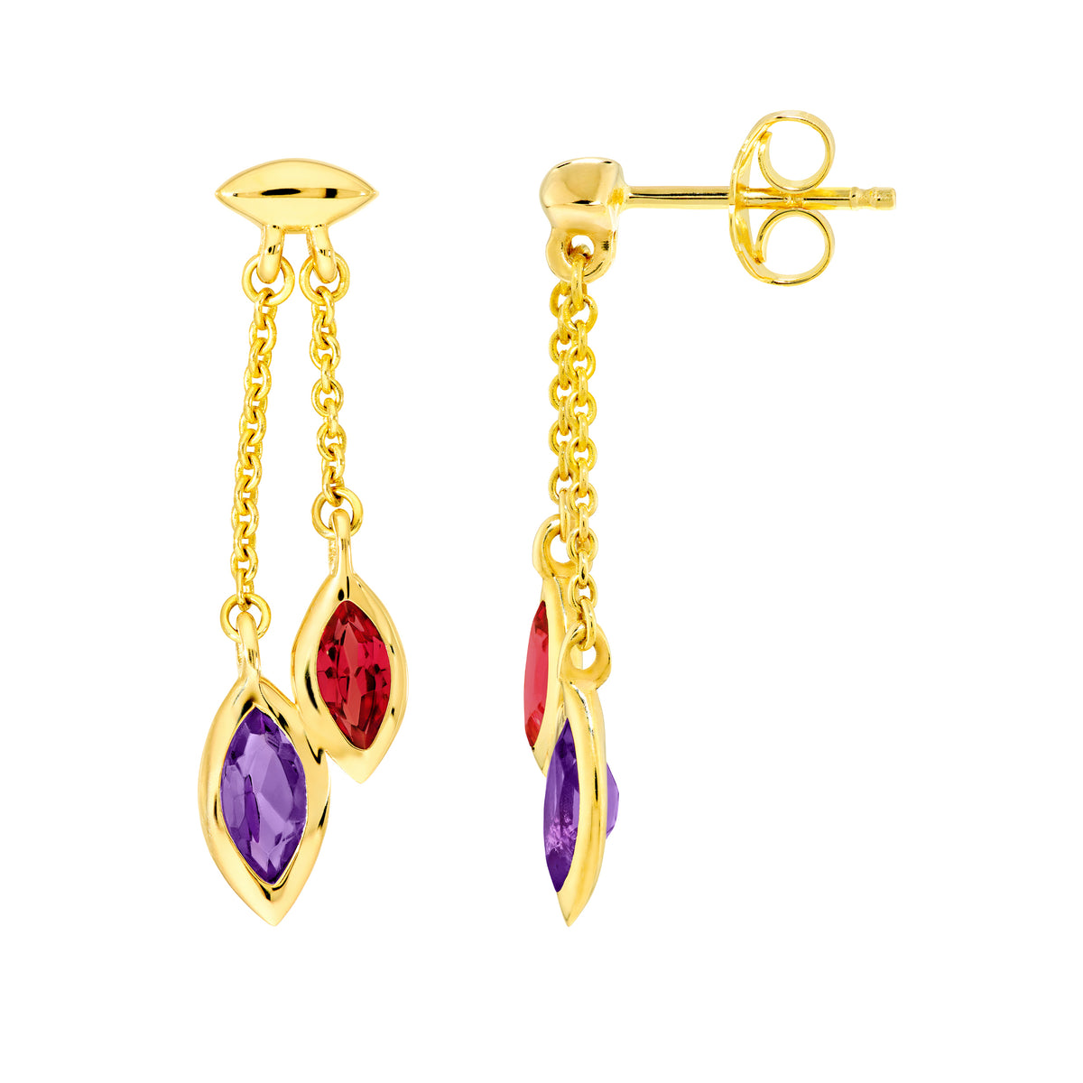 14K Yellow Gold Toi et Moi Earrings (Garnet & Amethyst) Birmingham Jewelry Earrings Birmingham Jewelry 