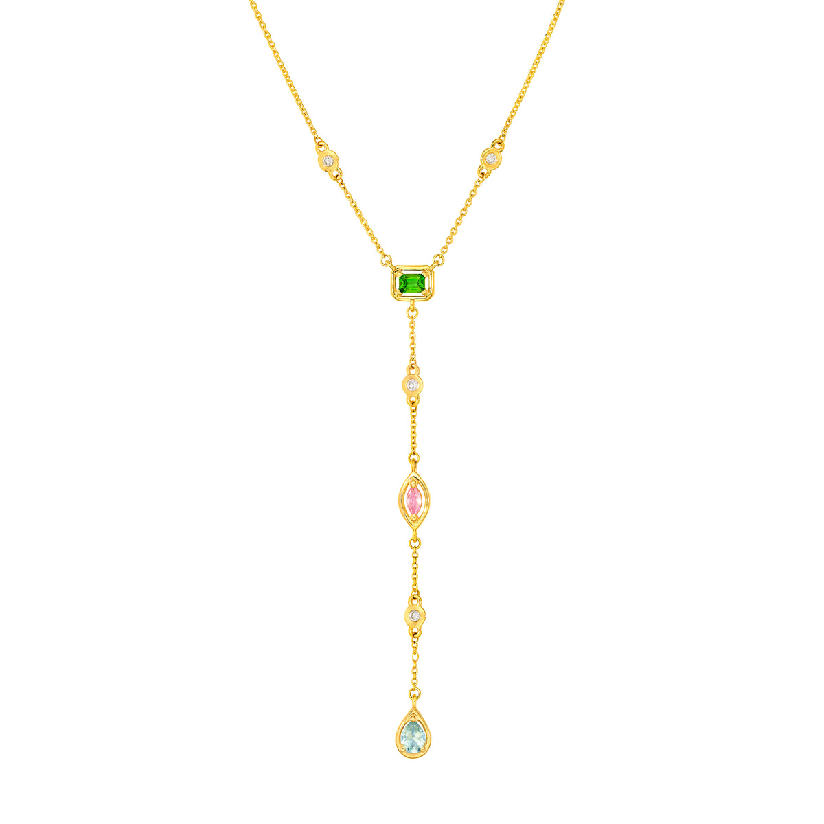 14K Yellow Gold Mixed Gemstone & Diamond Station Lariat Necklace Birmingham Jewelry Necklace Birmingham Jewelry 