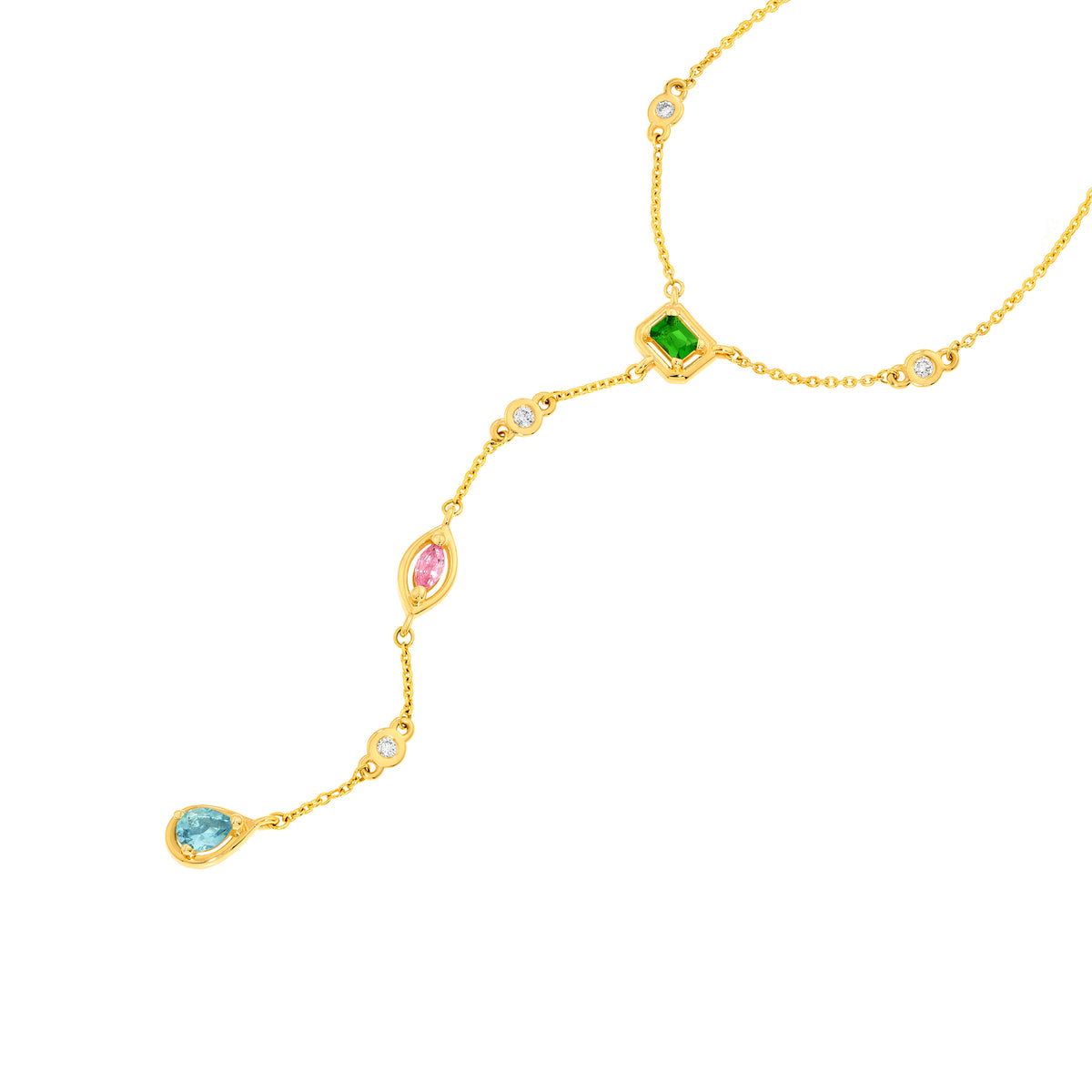 14K Yellow Gold Mixed Gemstone & Diamond Station Lariat Necklace Birmingham Jewelry Necklace Birmingham Jewelry 