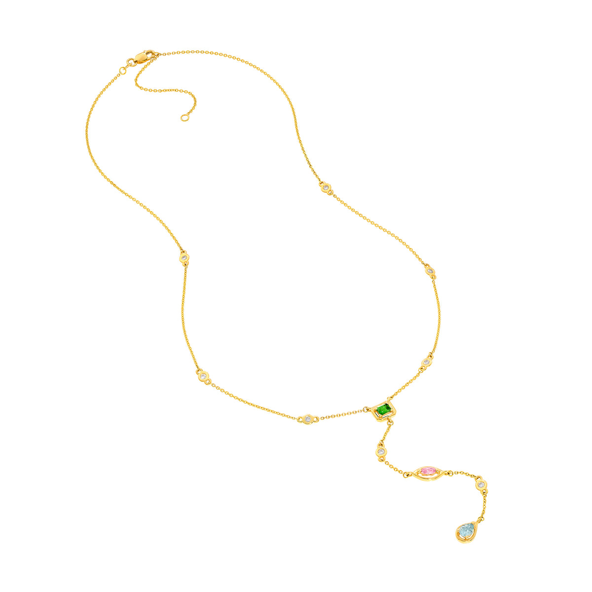 14K Yellow Gold Mixed Gemstone & Diamond Station Lariat Necklace Birmingham Jewelry Necklace Birmingham Jewelry 