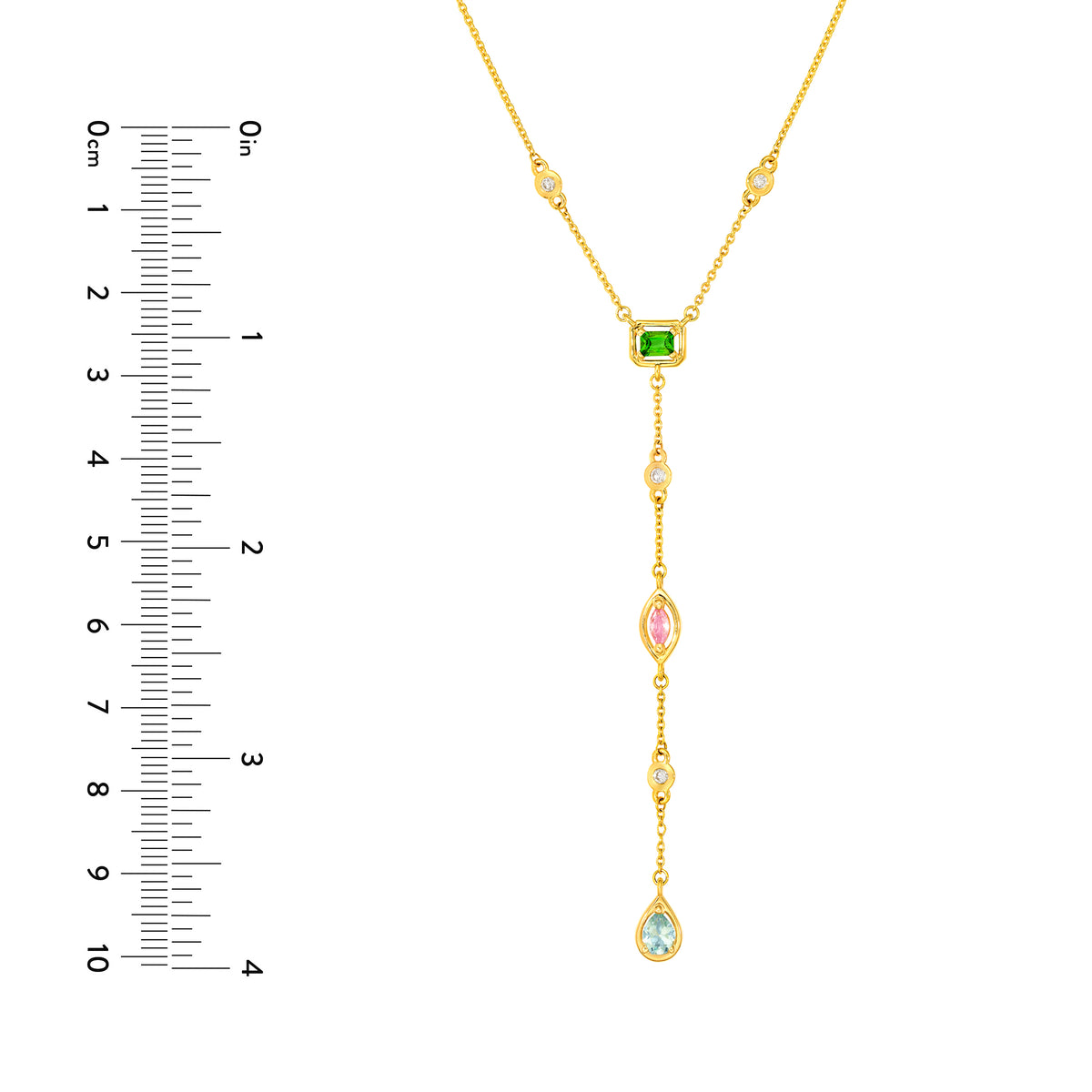 14K Yellow Gold Mixed Gemstone & Diamond Station Lariat Necklace Birmingham Jewelry Necklace Birmingham Jewelry 