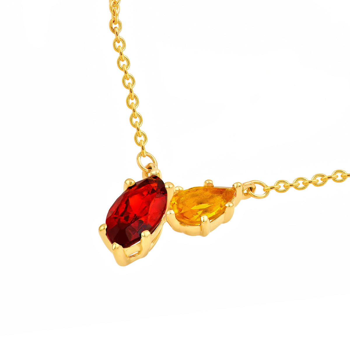 14K Yellow Gold Toi et Moi Necklace (Red Garnet & Citrine) Birmingham Jewelry Necklace Birmingham Jewelry 