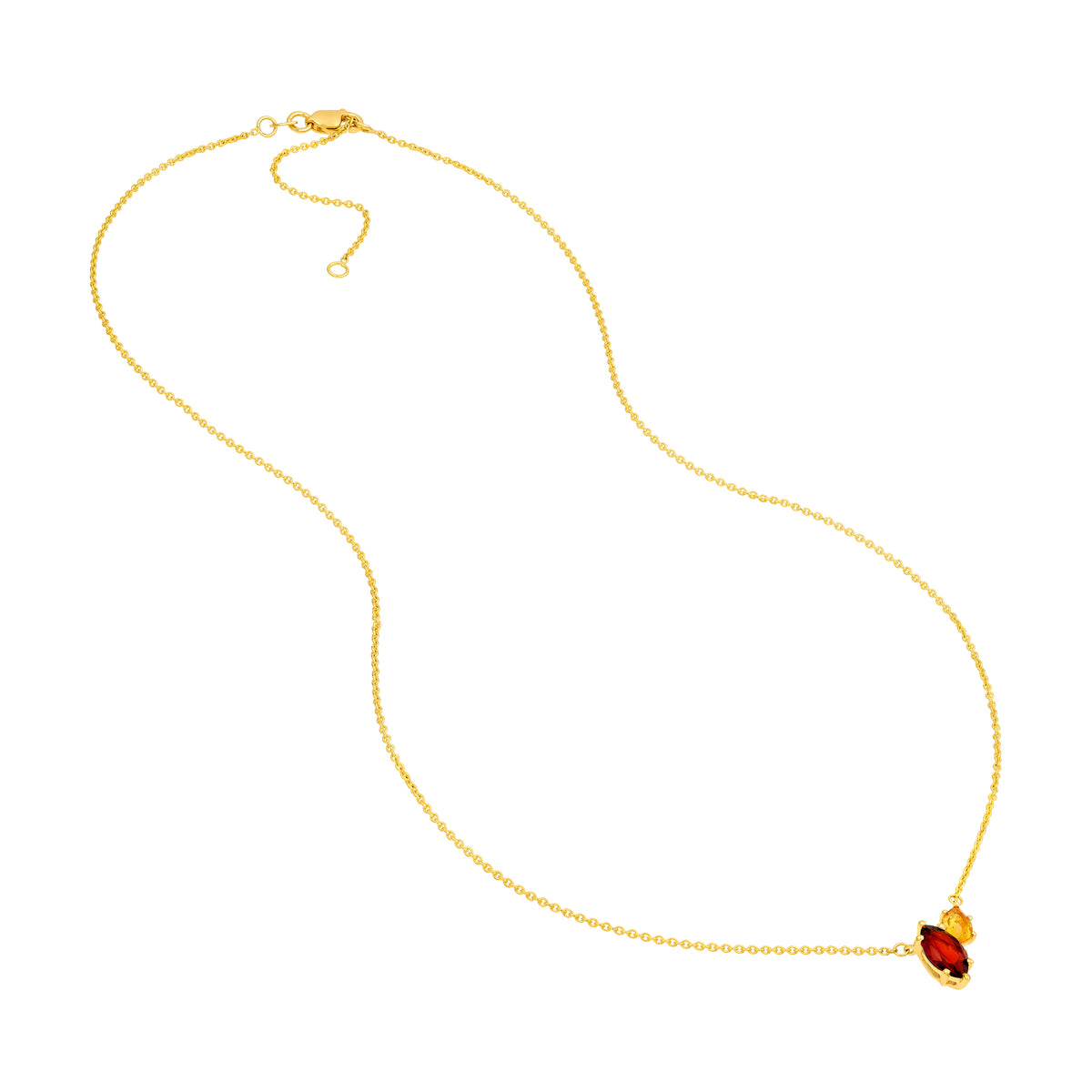14K Yellow Gold Toi et Moi Necklace (Red Garnet & Citrine) Birmingham Jewelry Necklace Birmingham Jewelry 