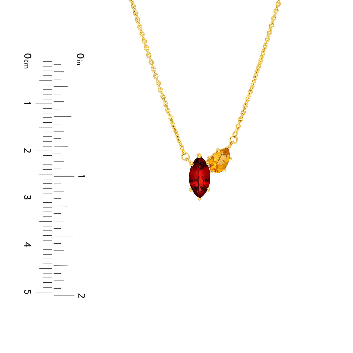 14K Yellow Gold Toi et Moi Necklace (Red Garnet & Citrine) Birmingham Jewelry Necklace Birmingham Jewelry 