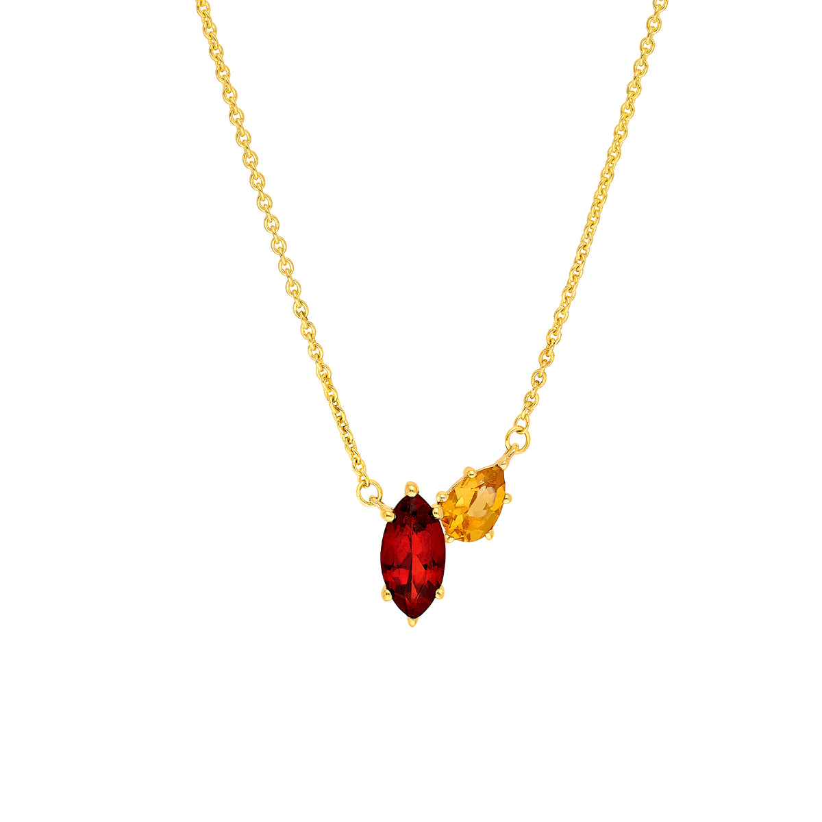 14K Yellow Gold Toi et Moi Necklace (Red Garnet & Citrine) Birmingham Jewelry Necklace Birmingham Jewelry 