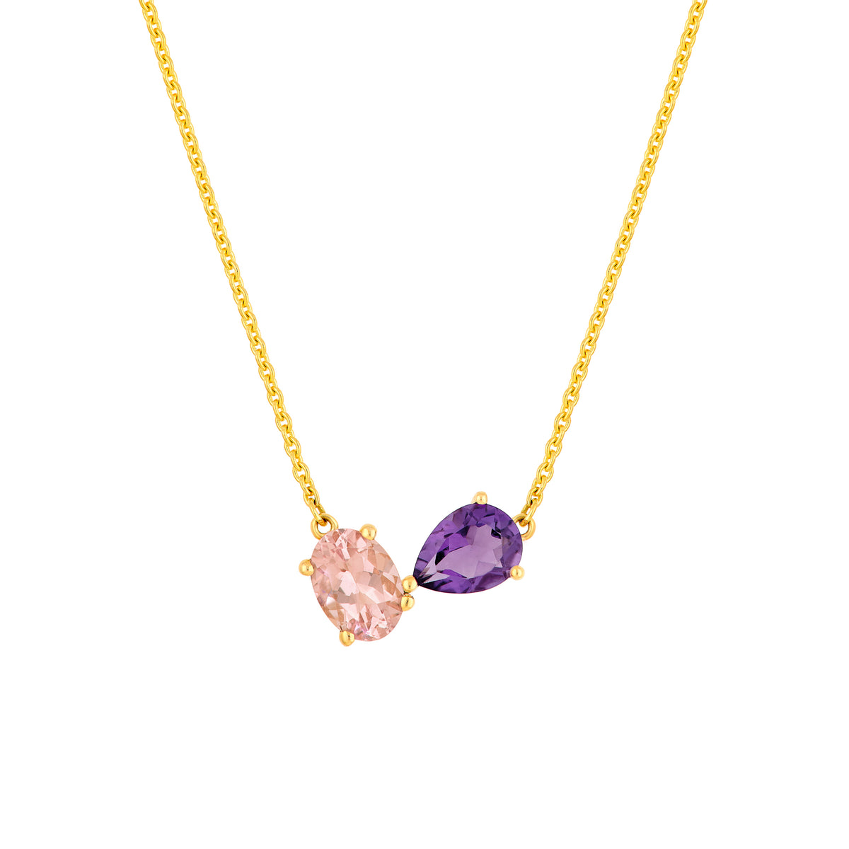 14K Yellow Gold Toi et Moi Necklace (Pink Morganite & Amethyst) Birmingham Jewelry Necklace Birmingham Jewelry 