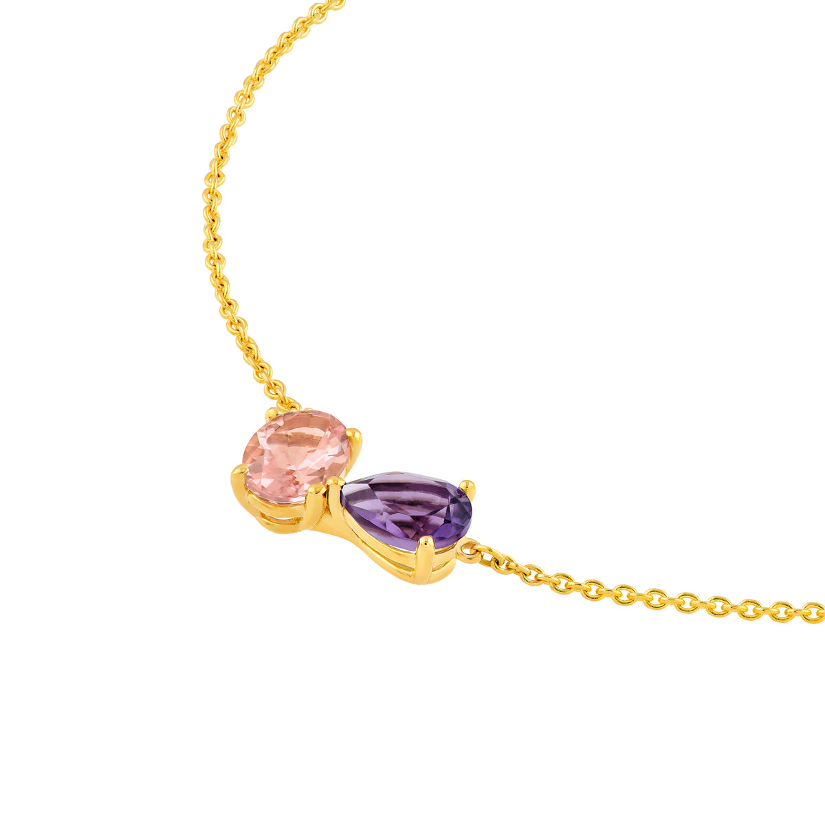 14K Yellow Gold Toi et Moi Necklace (Pink Morganite & Amethyst) Birmingham Jewelry Necklace Birmingham Jewelry 