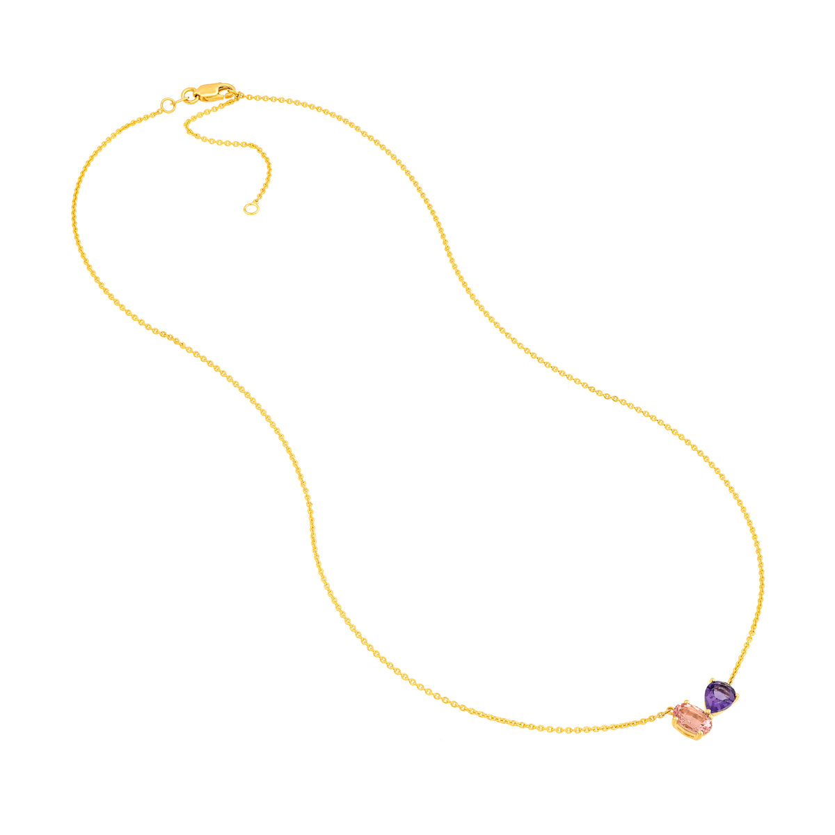 14K Yellow Gold Toi et Moi Necklace (Pink Morganite & Amethyst) Birmingham Jewelry Necklace Birmingham Jewelry 