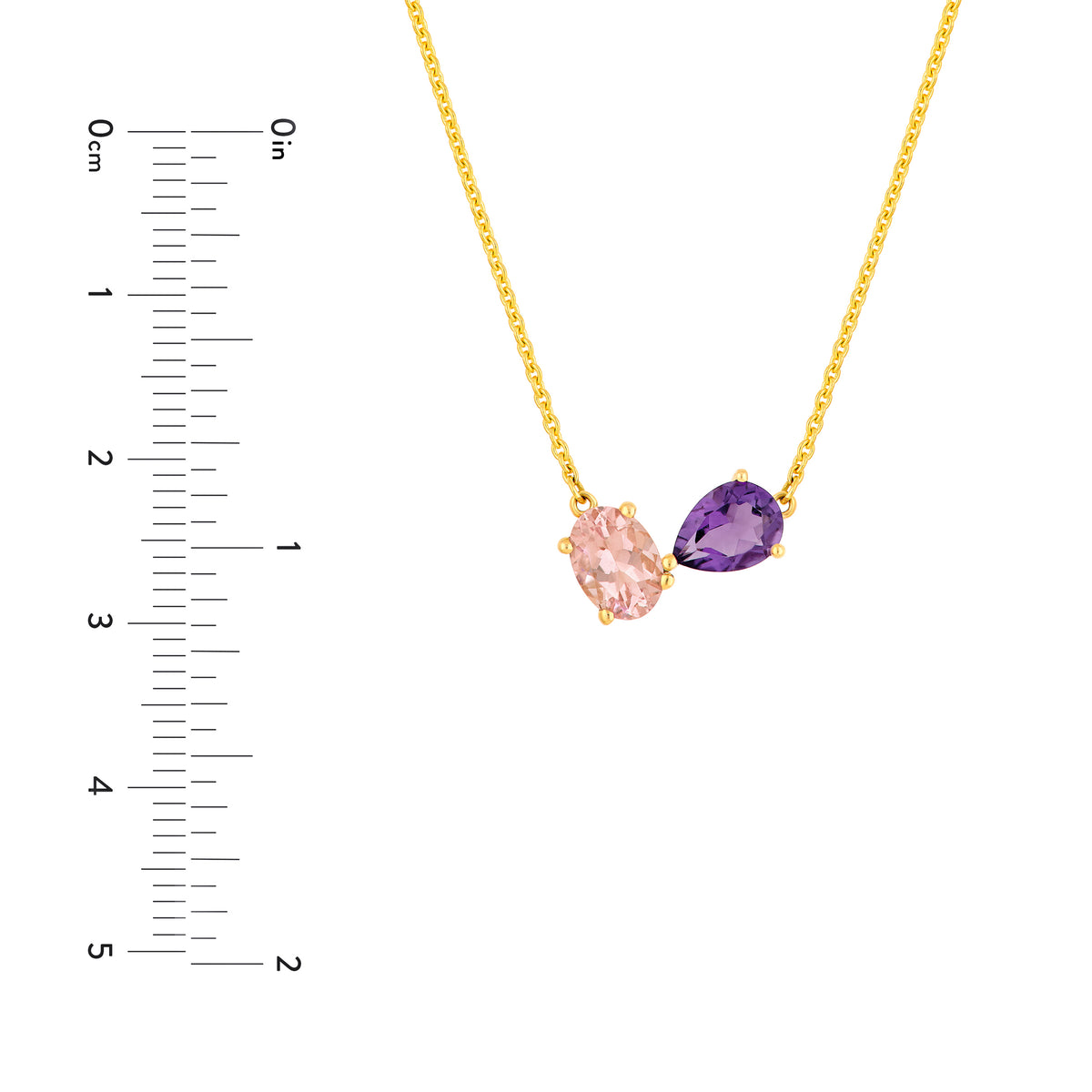 14K Yellow Gold Toi et Moi Necklace (Pink Morganite & Amethyst) Birmingham Jewelry Necklace Birmingham Jewelry 