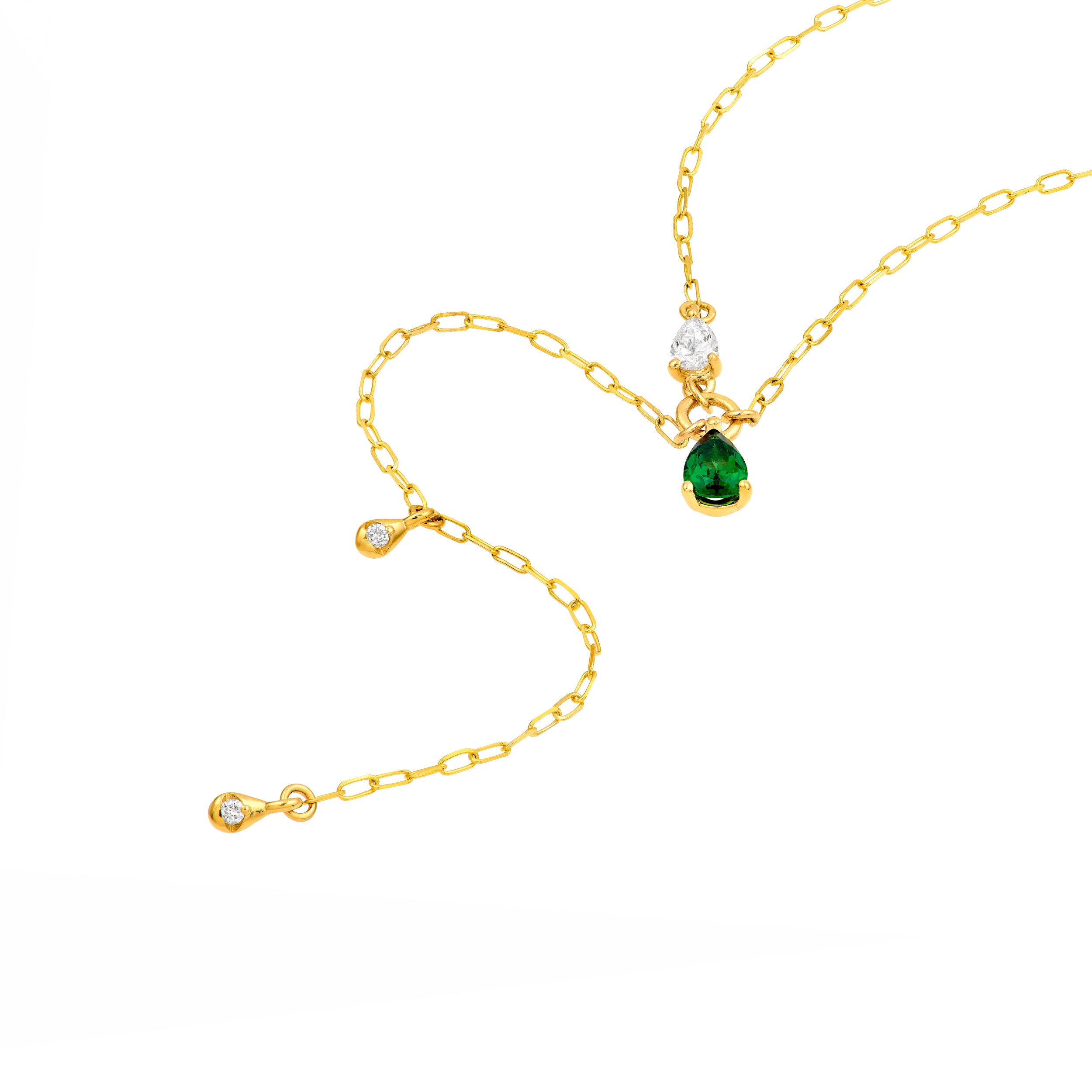 14K Yellow Gold Floating Diamond & Tsavorite Lariat Necklace