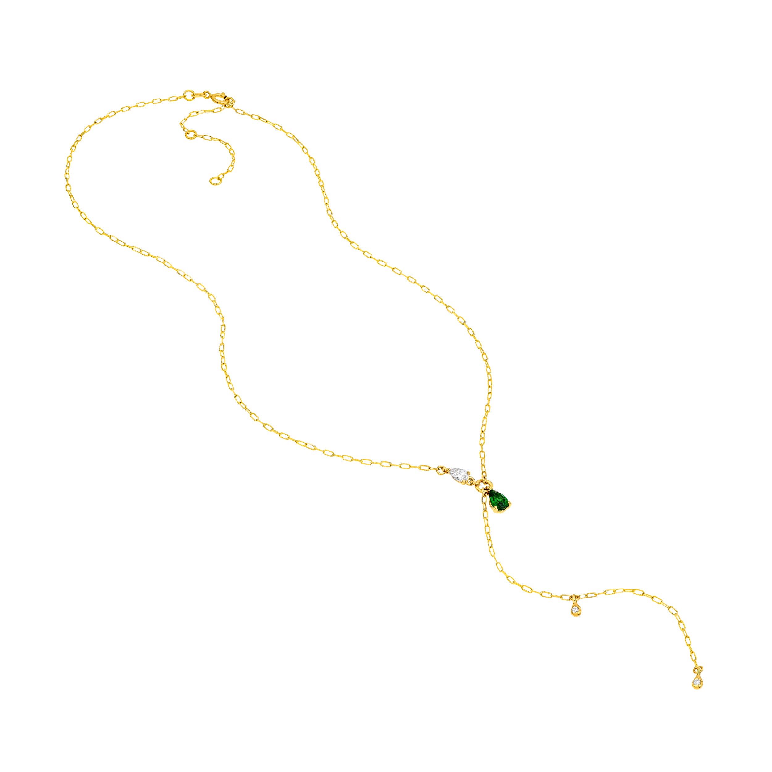 14K Yellow Gold Floating Diamond & Tsavorite Lariat Necklace