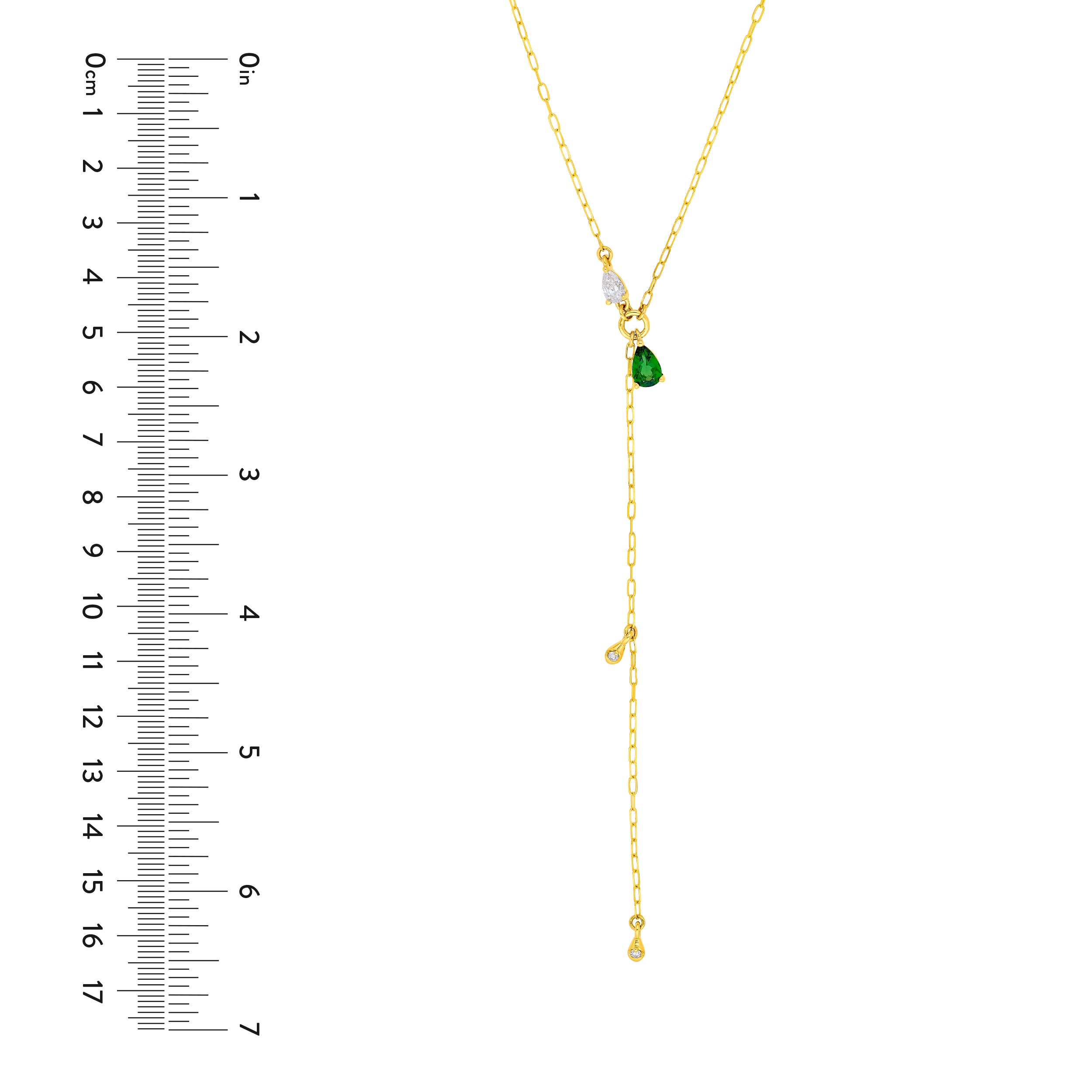 14K Yellow Gold Floating Diamond & Tsavorite Lariat Necklace