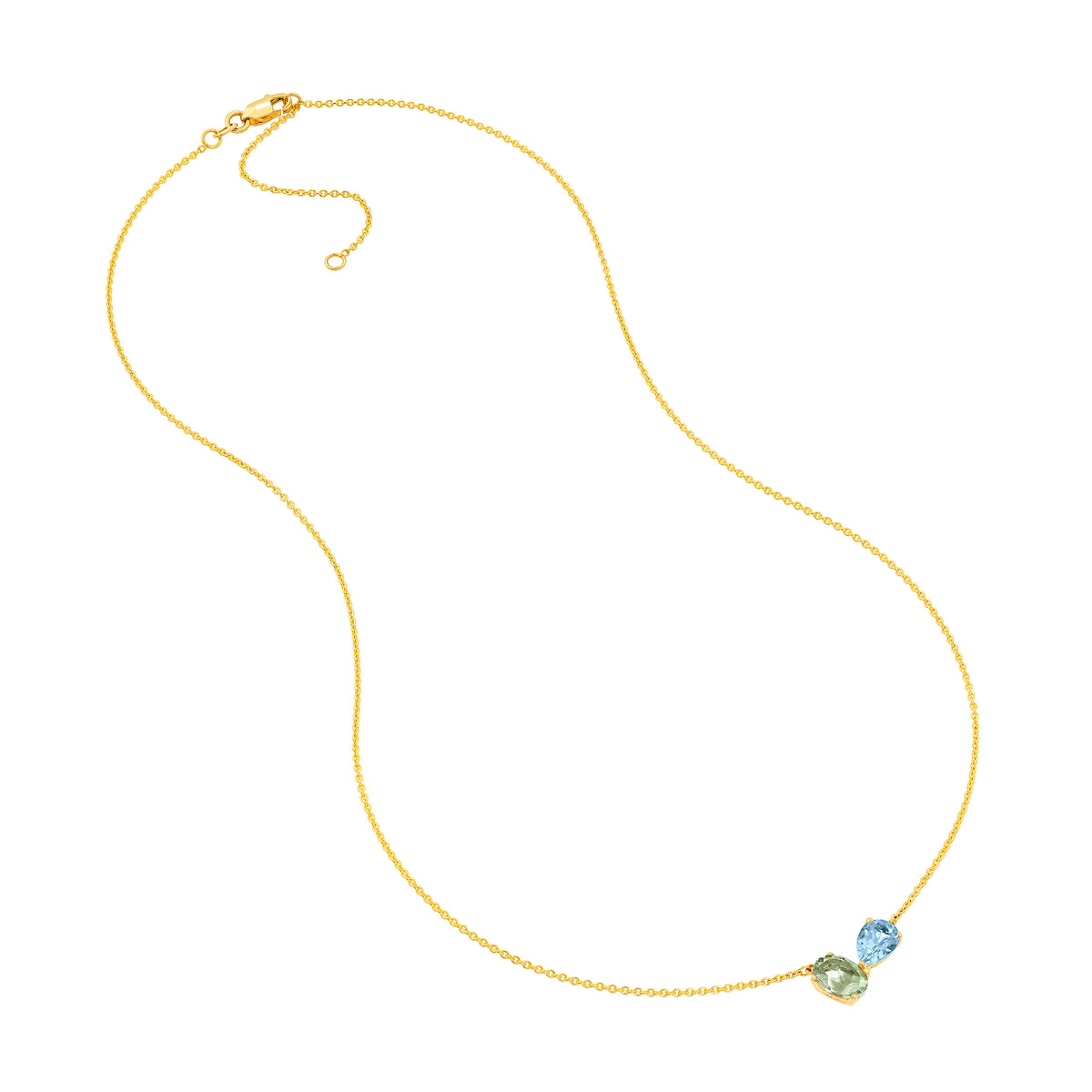14K Yellow Gold Toi et Moi Necklace (Green Amethyst & Sky Blue) Birmingham Jewelry Necklace Birmingham Jewelry 