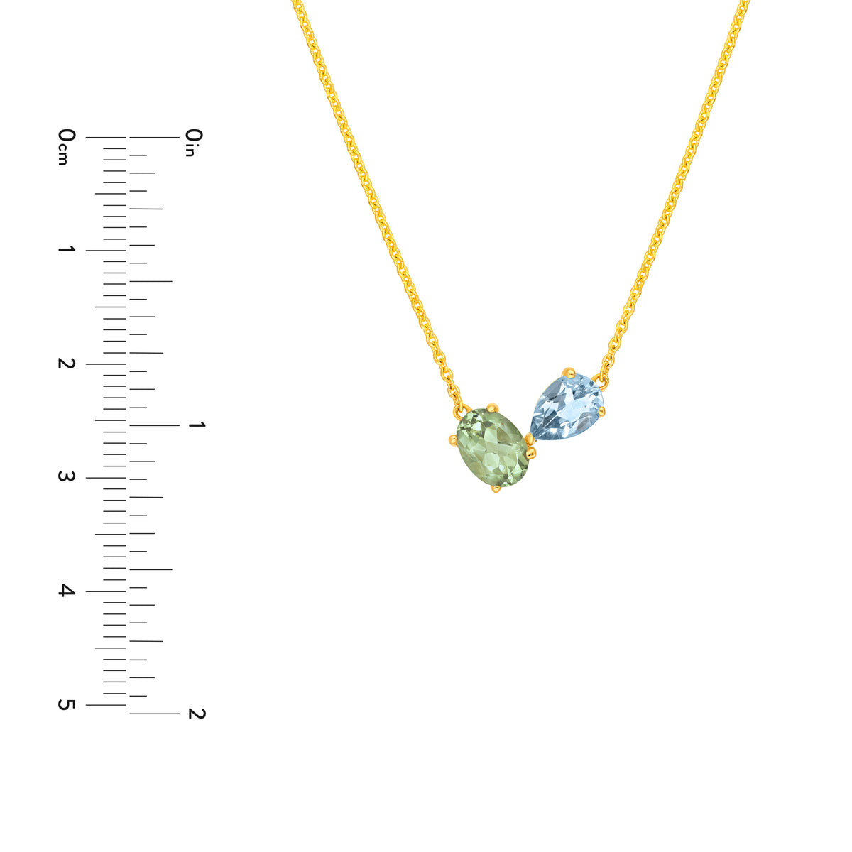 14K Yellow Gold Toi et Moi Necklace (Green Amethyst & Sky Blue) Birmingham Jewelry Necklace Birmingham Jewelry 