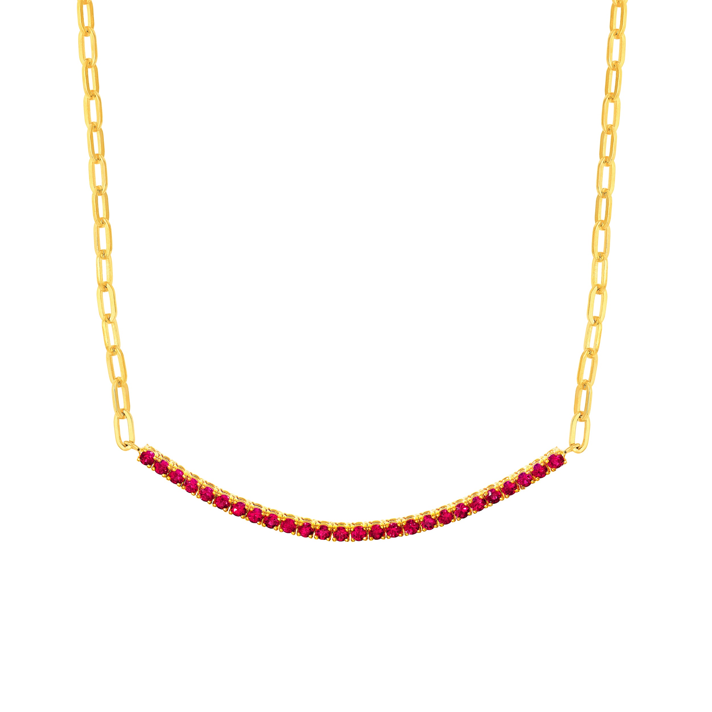 14K Yellow Gold 1.00ct Ruby Half Paper Clip Half Tennis Necklace Birmingham Jewelry Necklace Birmingham Jewelry 