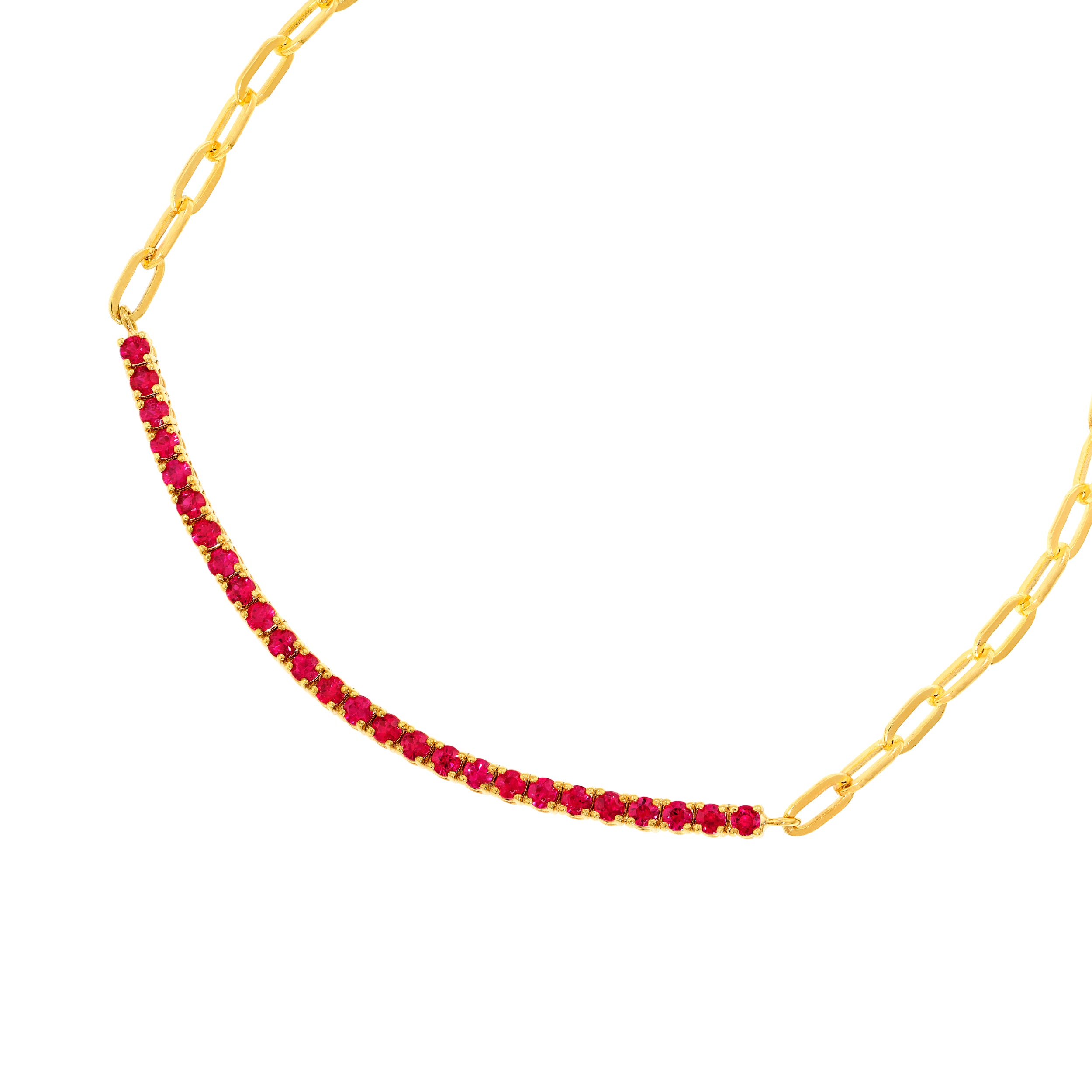 14K Yellow Gold 1.00ct Ruby Half Paper Clip Half Tennis Necklace Birmingham Jewelry Necklace Birmingham Jewelry 
