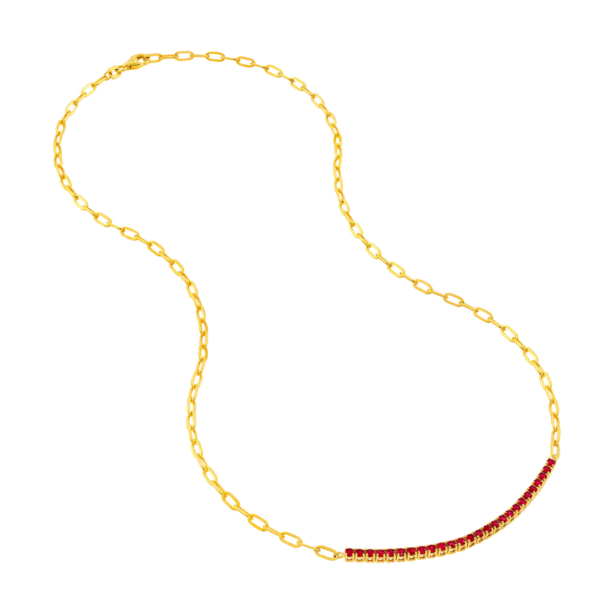 14K Yellow Gold 1.00ct Ruby Half Paper Clip Half Tennis Necklace Birmingham Jewelry Necklace Birmingham Jewelry 