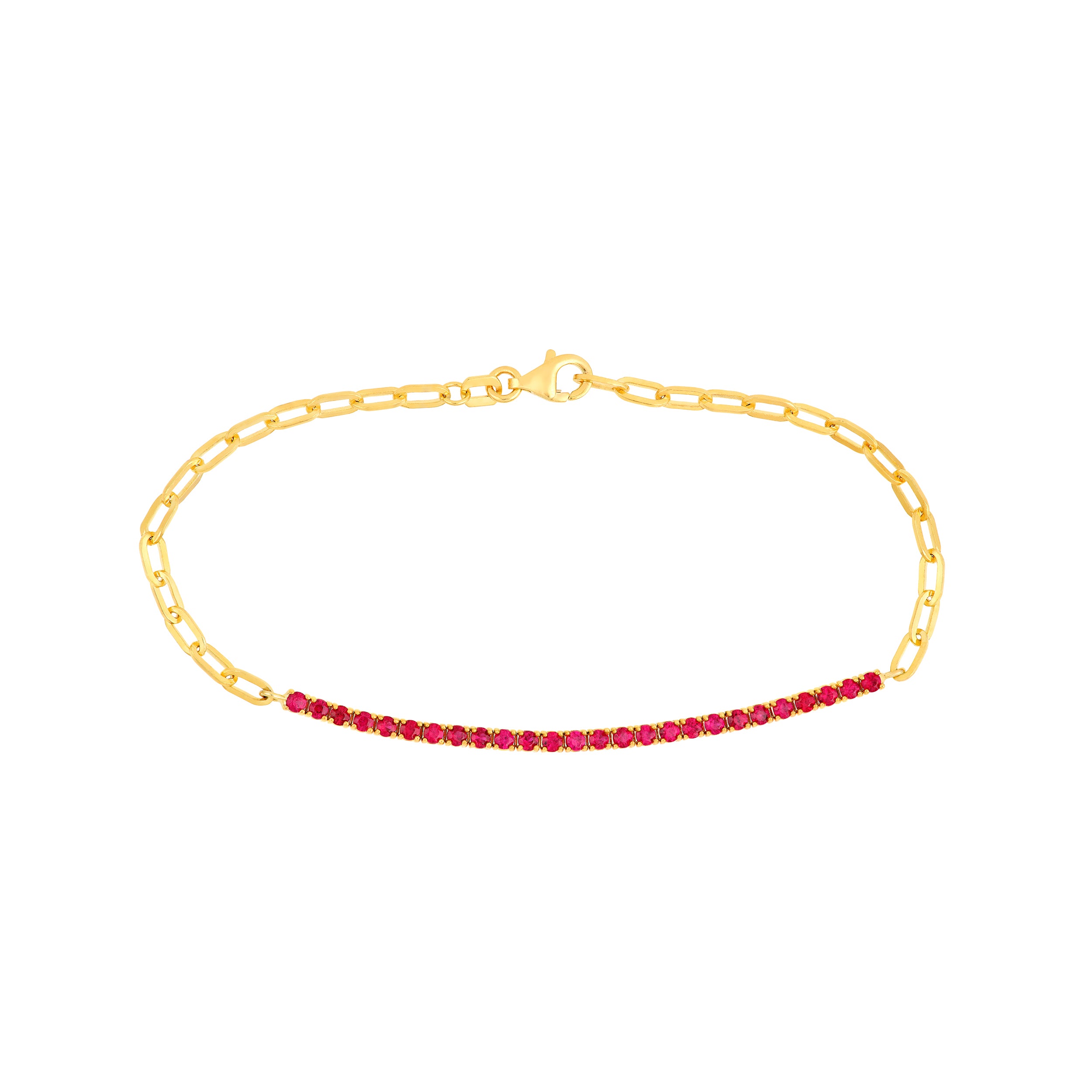 14K Yellow Gold 1.00ct Ruby Half Paper Clip Half Tennis Bracelet Birmingham Jewelry Bracelet Birmingham Jewelry 