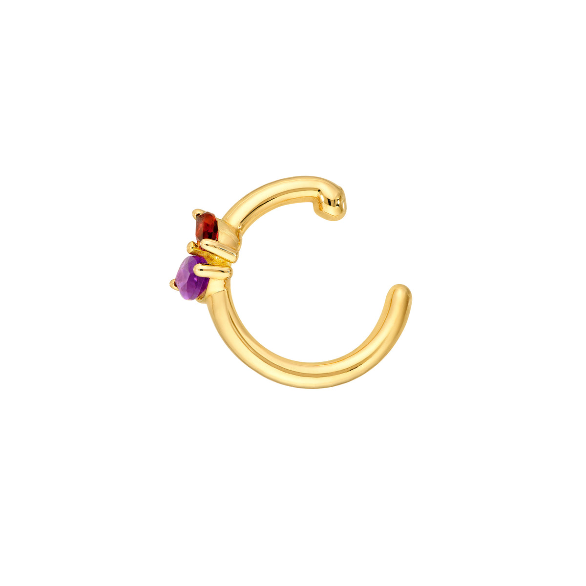 14K Yellow Gold Red Garnet & Purple Amethyst Marquise Ear Cuff