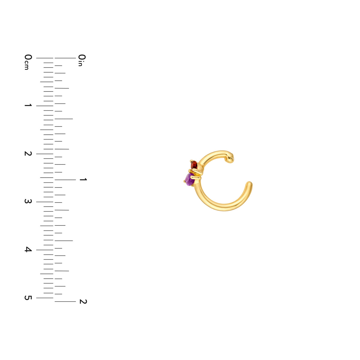 14K Yellow Gold Red Garnet & Purple Amethyst Marquise Ear Cuff