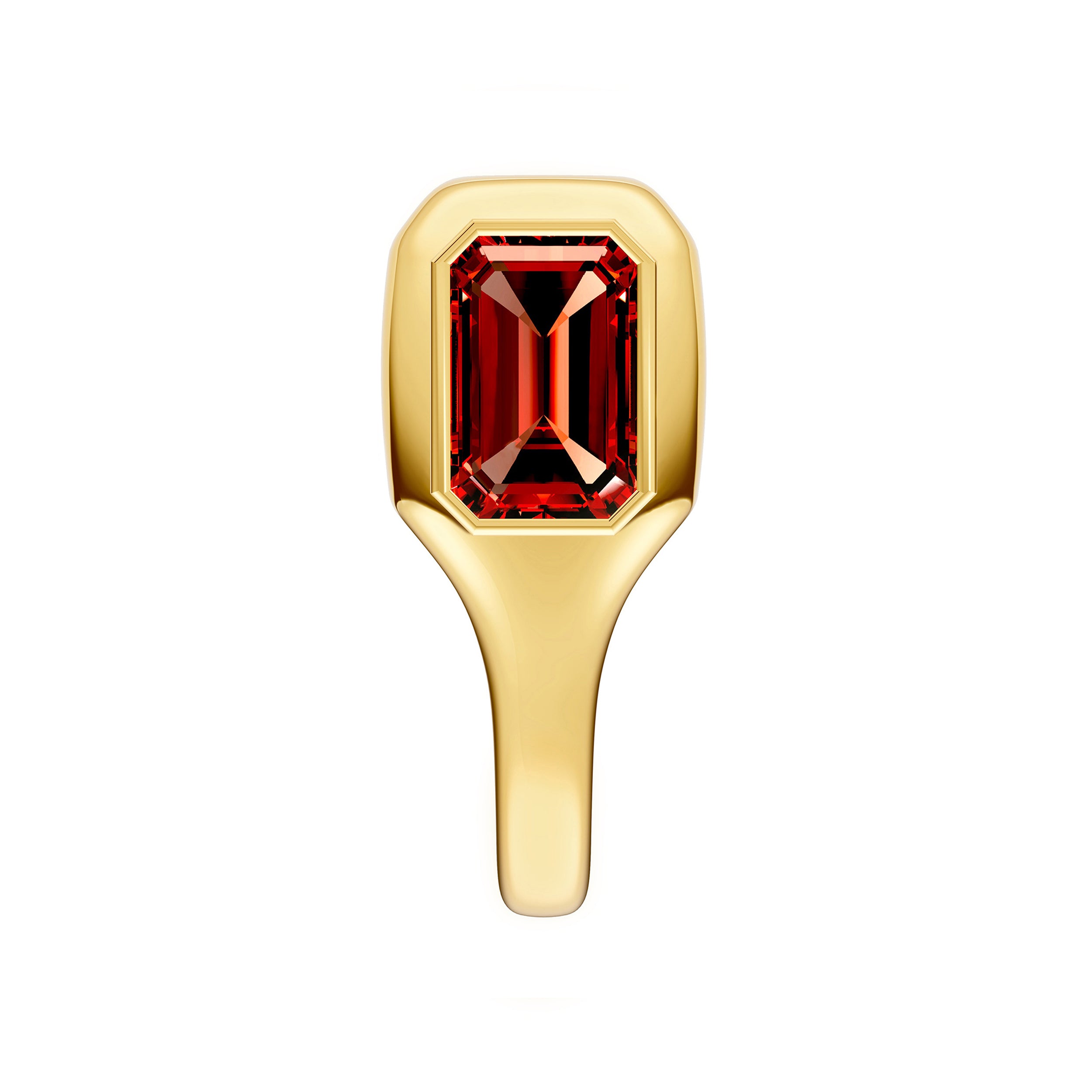 14K Yellow Gold Emerald Red Garnet Bezel Stud Earrings