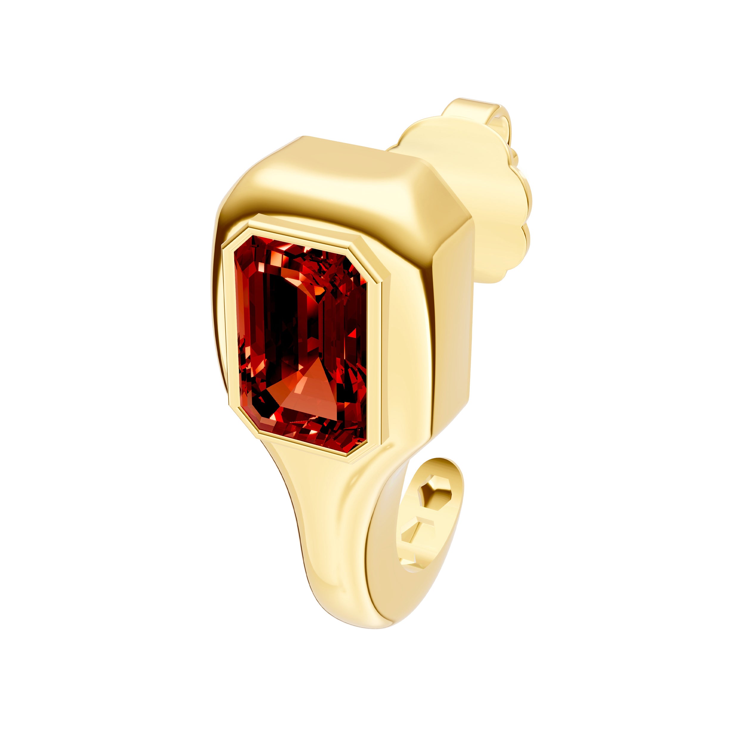 14K Yellow Gold Emerald Red Garnet Bezel Stud Earrings