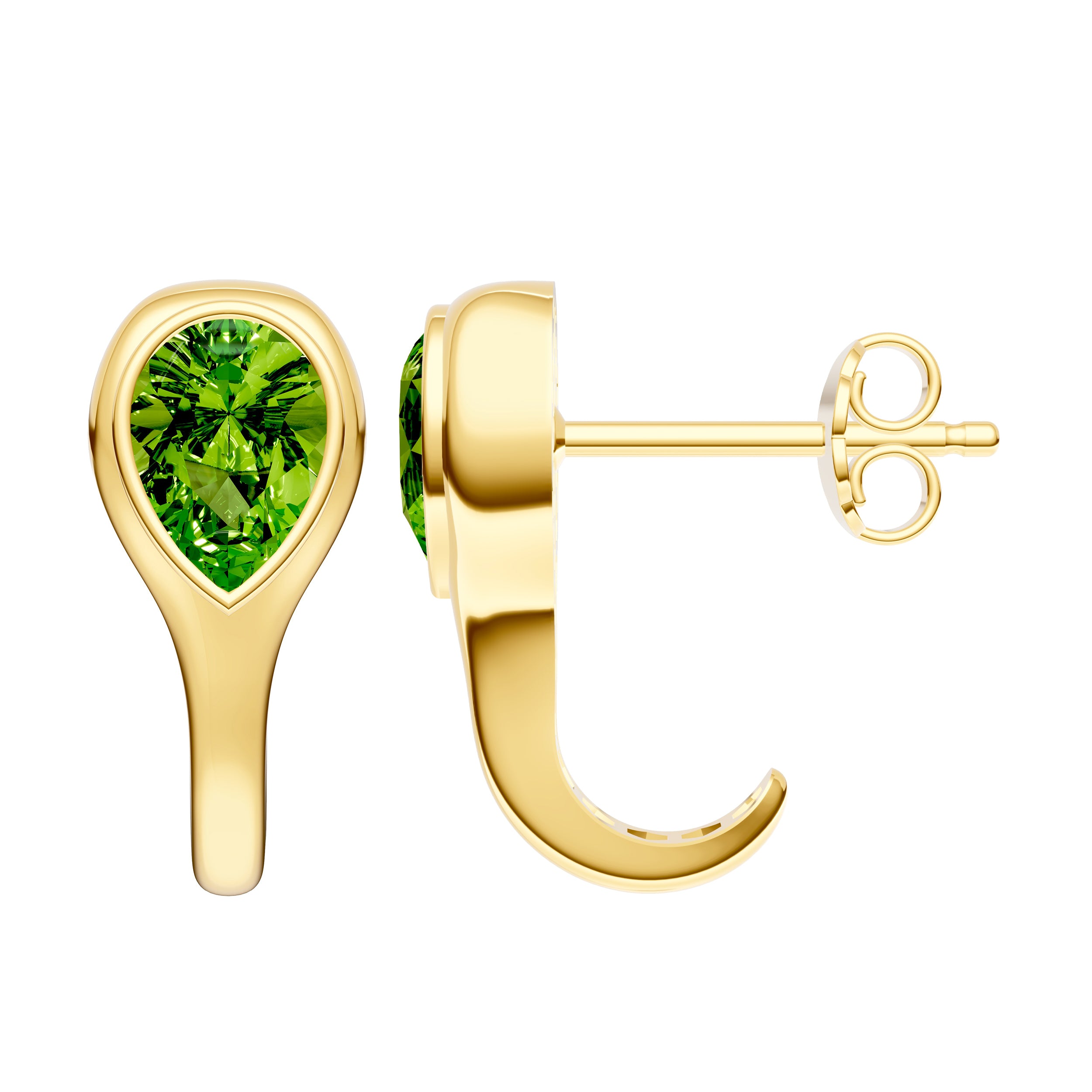 14K Yellow Gold Pear Peridot Bezel Stud Earrings