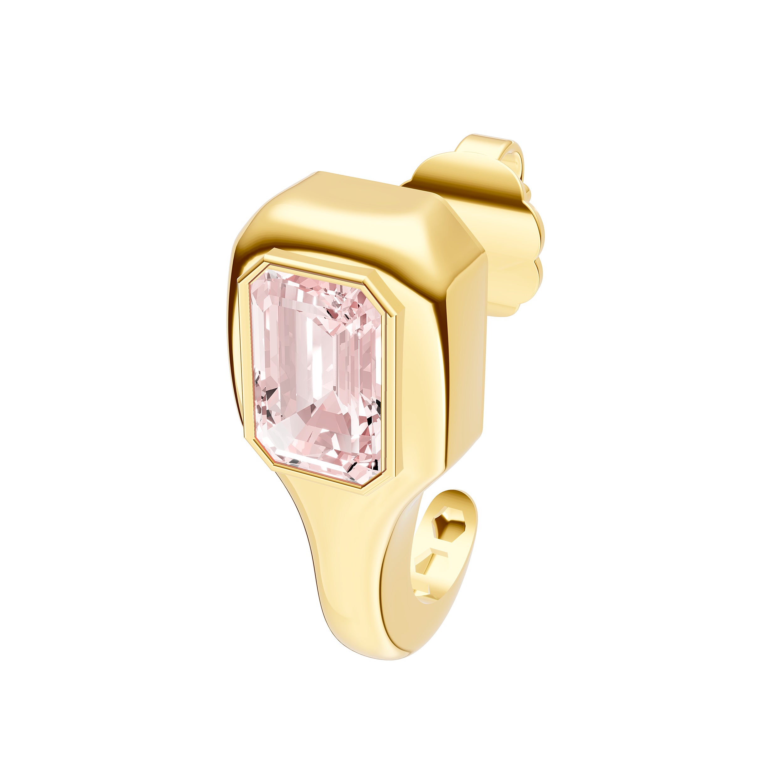 14K Yellow Gold Emerald Pink Morganite Bezel Stud Earrings