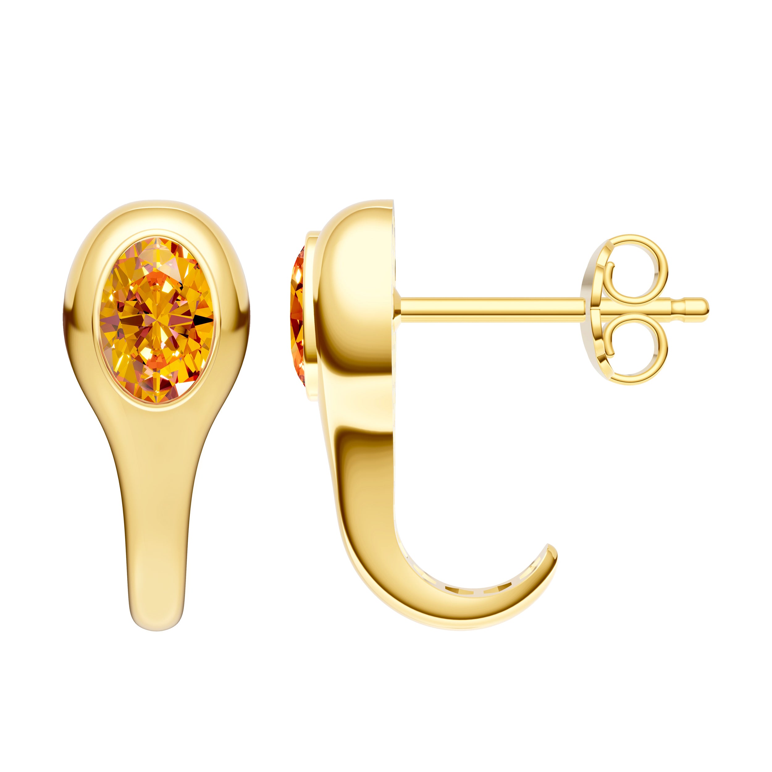 14K Yellow Gold Oval Citrine Bezel Stud Earrings