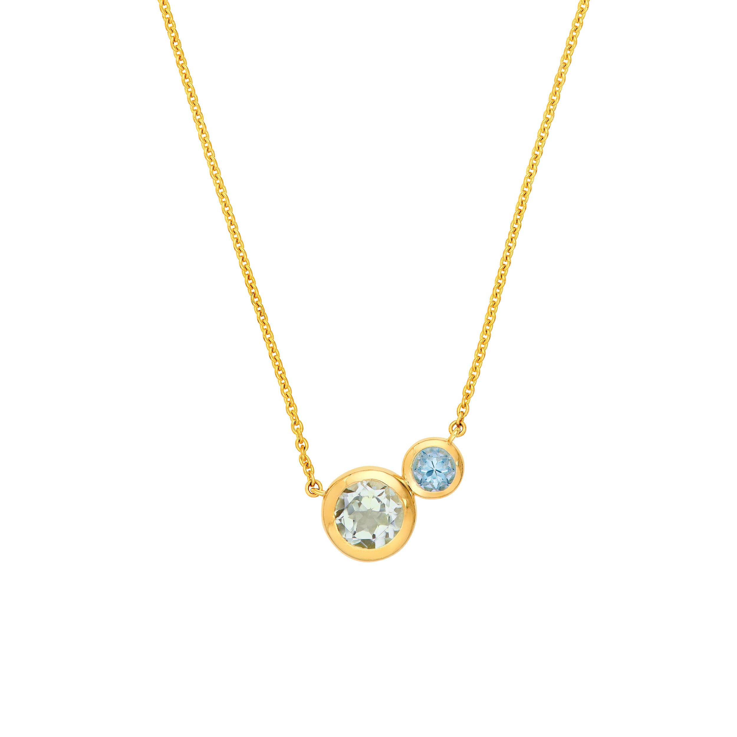 14K Yellow Gold Toi et Moi Necklace (Green Amethyst & Sky Blue)