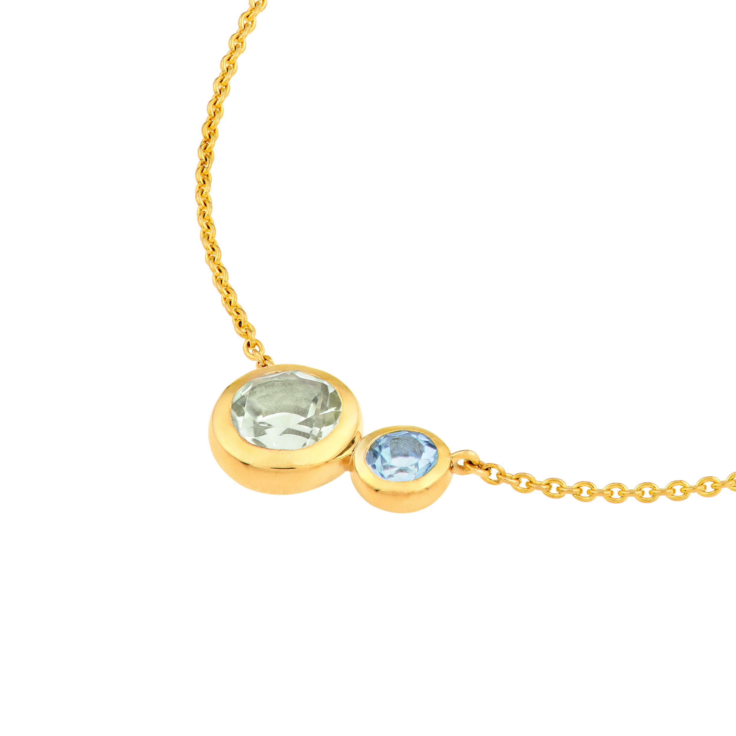 14K Yellow Gold Toi et Moi Necklace (Green Amethyst & Sky Blue)
