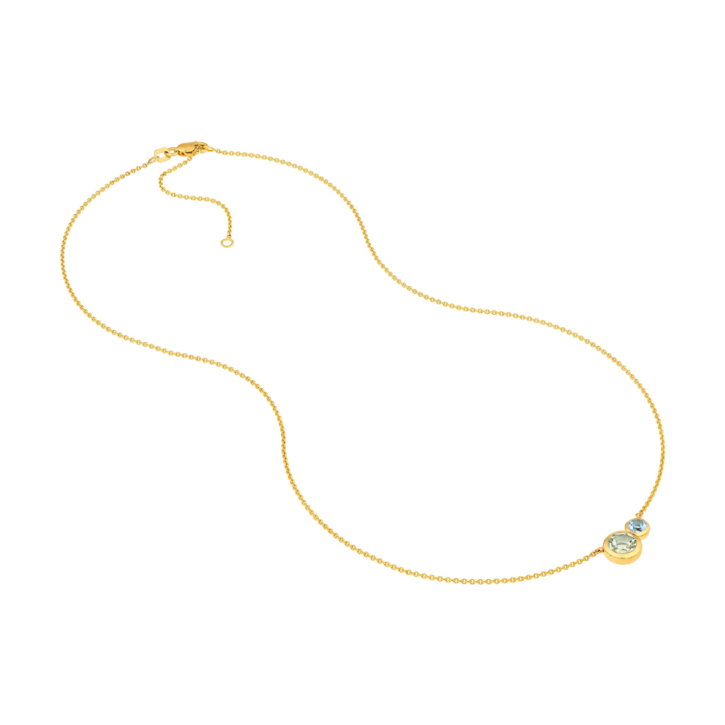 14K Yellow Gold Toi et Moi Necklace (Green Amethyst & Sky Blue)