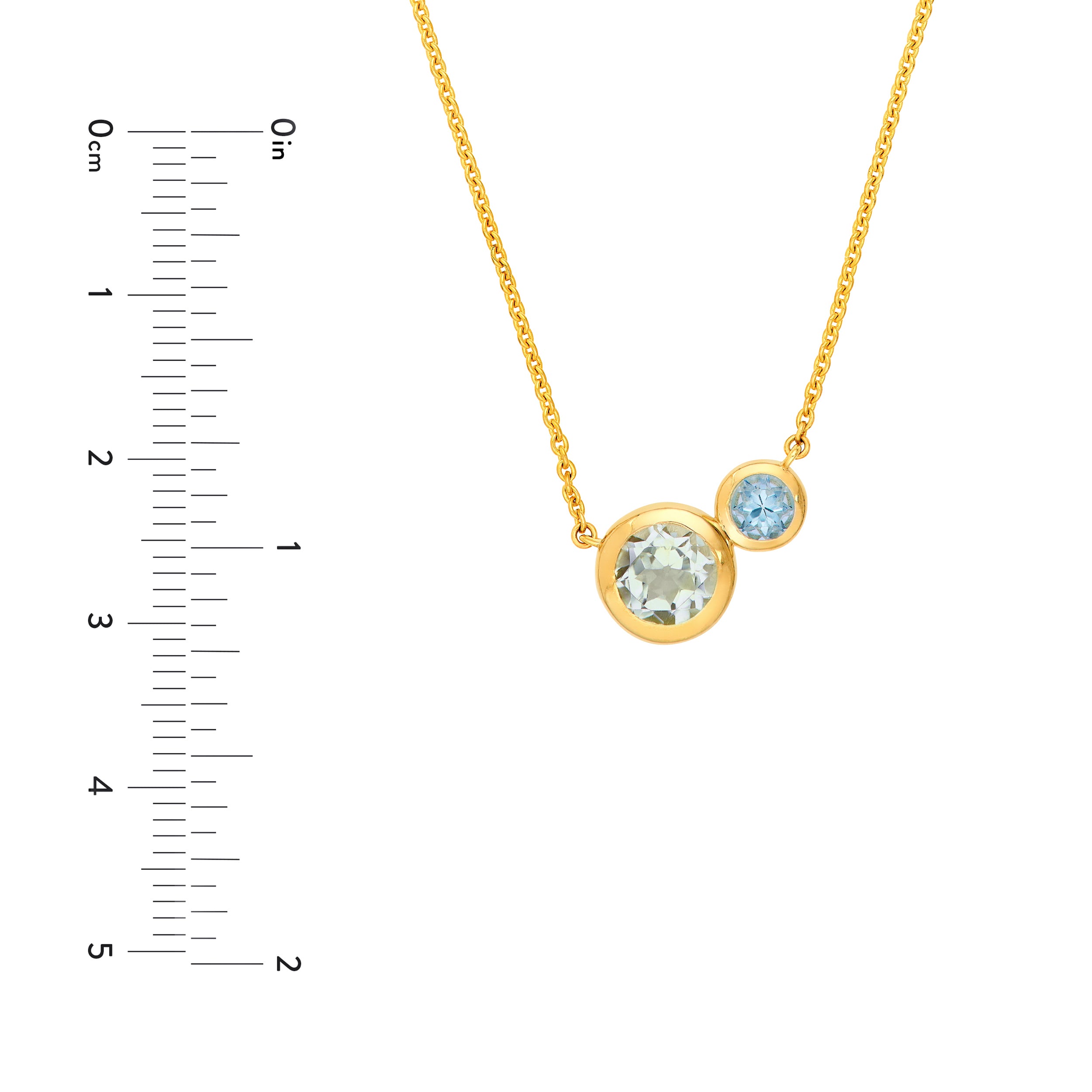 14K Yellow Gold Toi et Moi Necklace (Green Amethyst & Sky Blue)