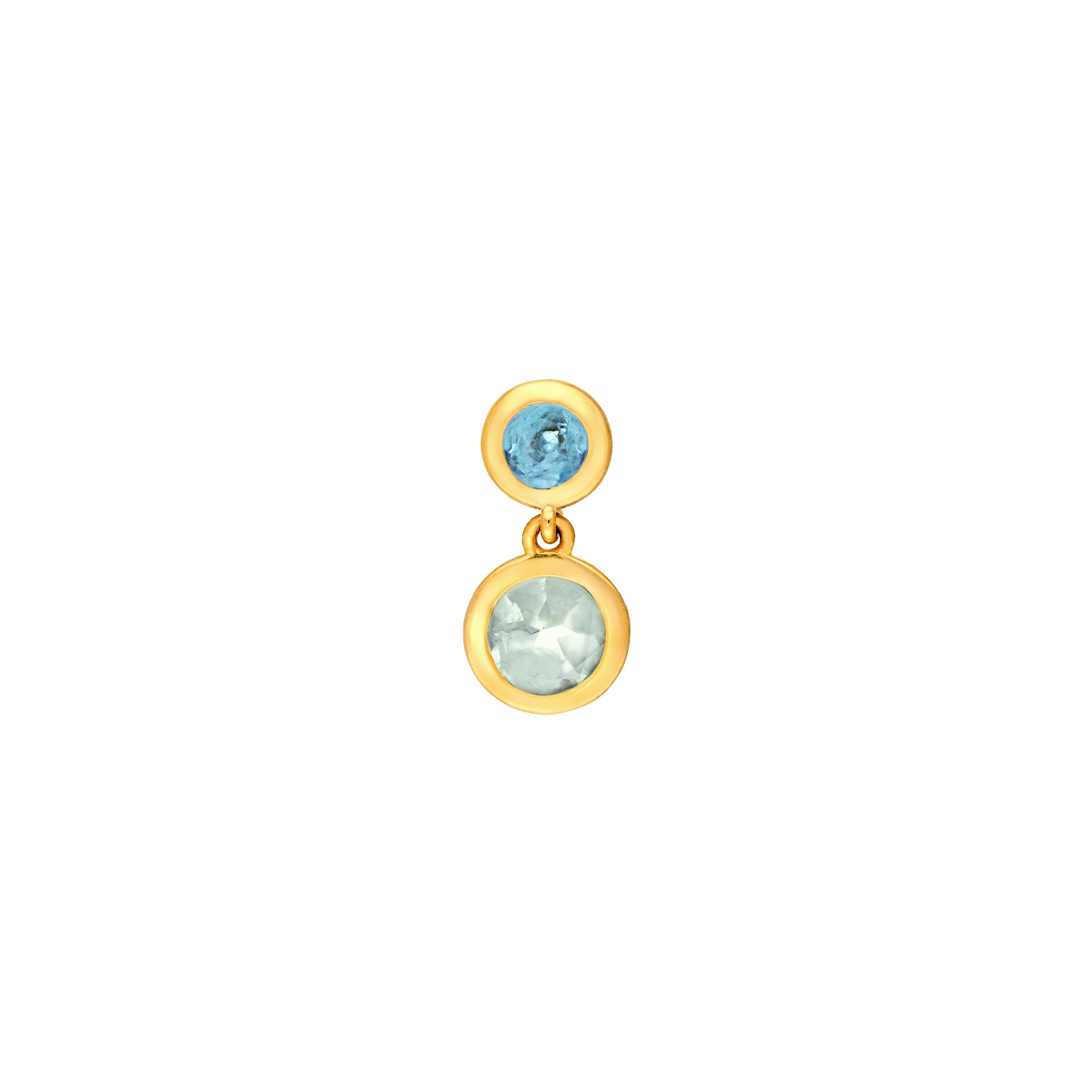 14K Yellow Gold Sky Blue & Blue Green Amethyst Bezel Drop Earrings