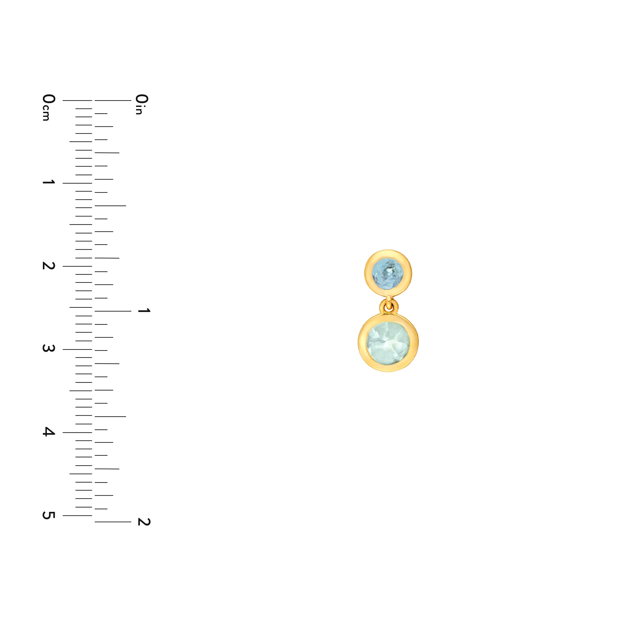 14K Yellow Gold Sky Blue & Blue Green Amethyst Bezel Drop Earrings