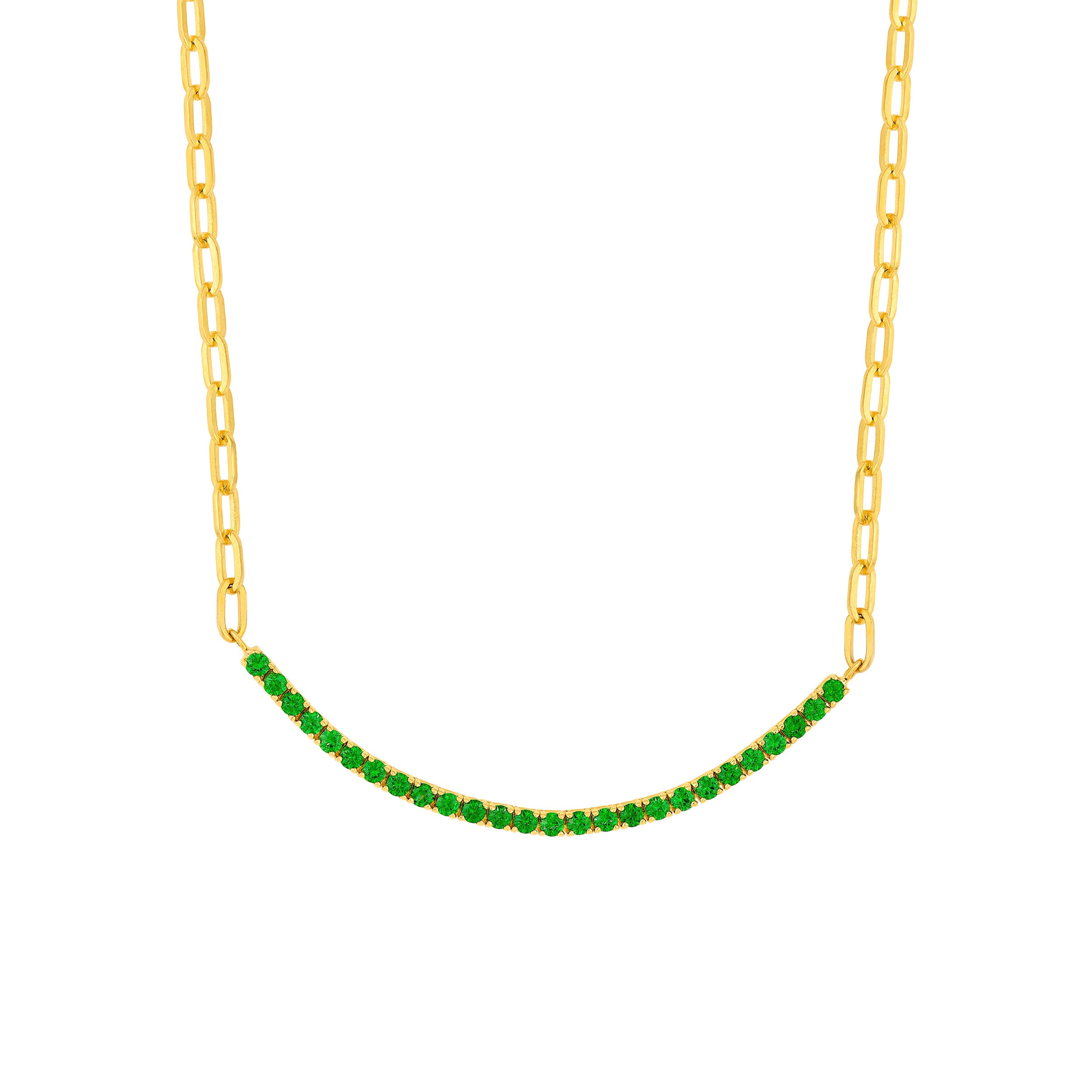 14K Yellow Gold 1-1/8ct Tsavorite Half Paper Clip Half Tennis Necklace Birmingham Jewelry Necklace Birmingham Jewelry 
