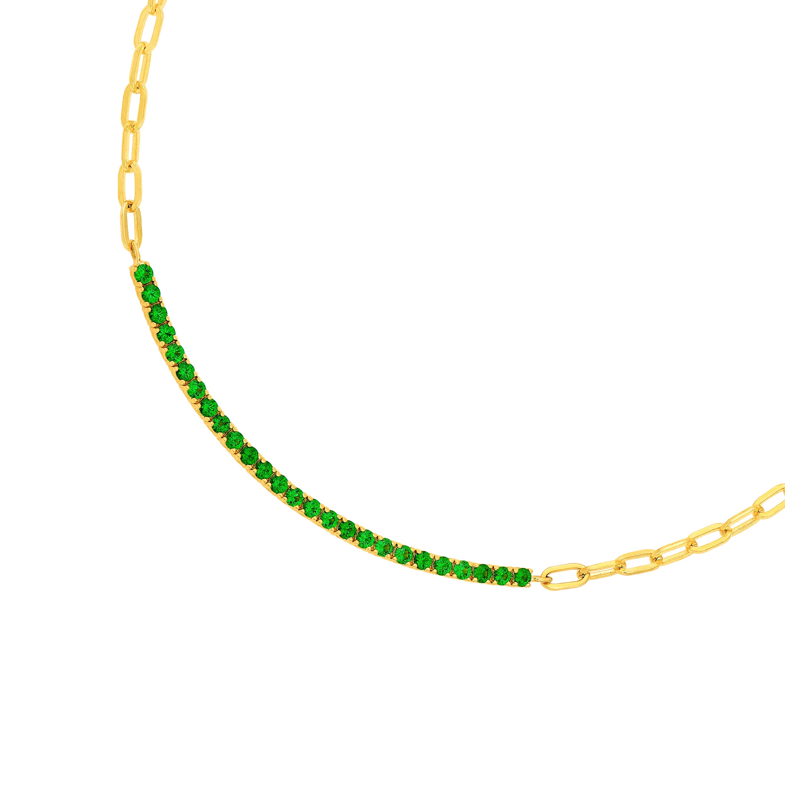 14K Yellow Gold 1-1/8ct Tsavorite Half Paper Clip Half Tennis Necklace Birmingham Jewelry Necklace Birmingham Jewelry 