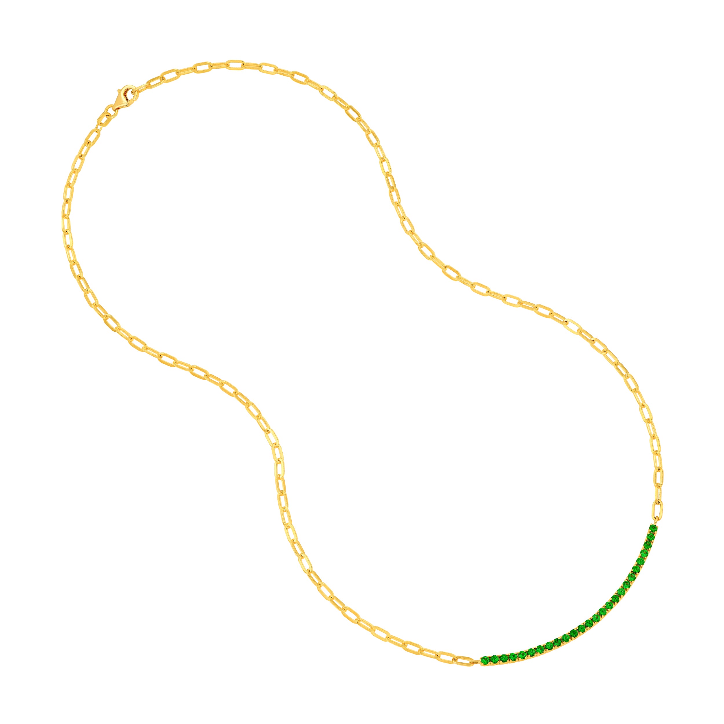 14K Yellow Gold 1-1/8ct Tsavorite Half Paper Clip Half Tennis Necklace Birmingham Jewelry Necklace Birmingham Jewelry 