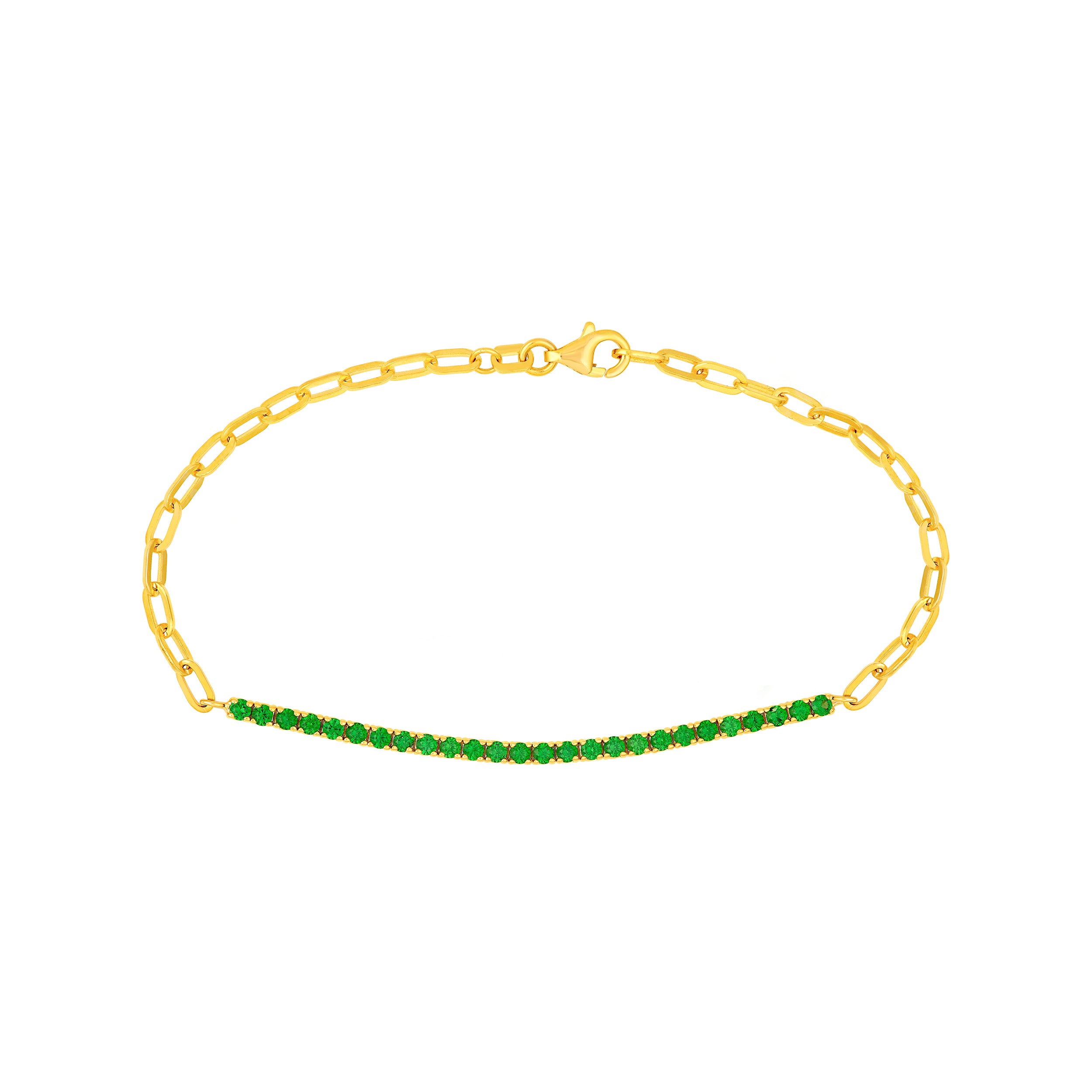 14K Yellow Gold 1-1/8ct Tsavorite Half Paper Clip Half Tennis Bracelet Birmingham Jewelry Bracelet Birmingham Jewelry 