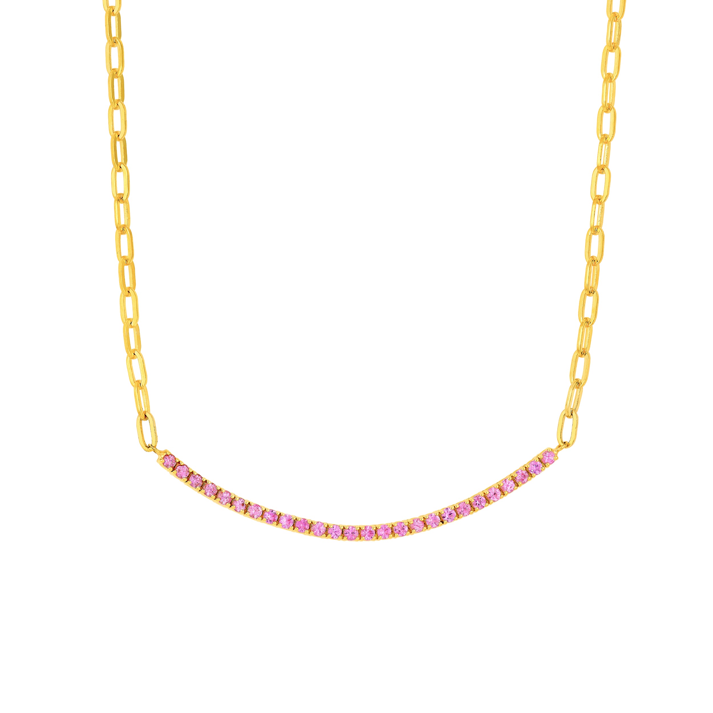 14K Yellow Gold 1.00ct Sapphire Pink Half Paper Clip Half Tennis Necklace Birmingham Jewelry Necklace Birmingham Jewelry 